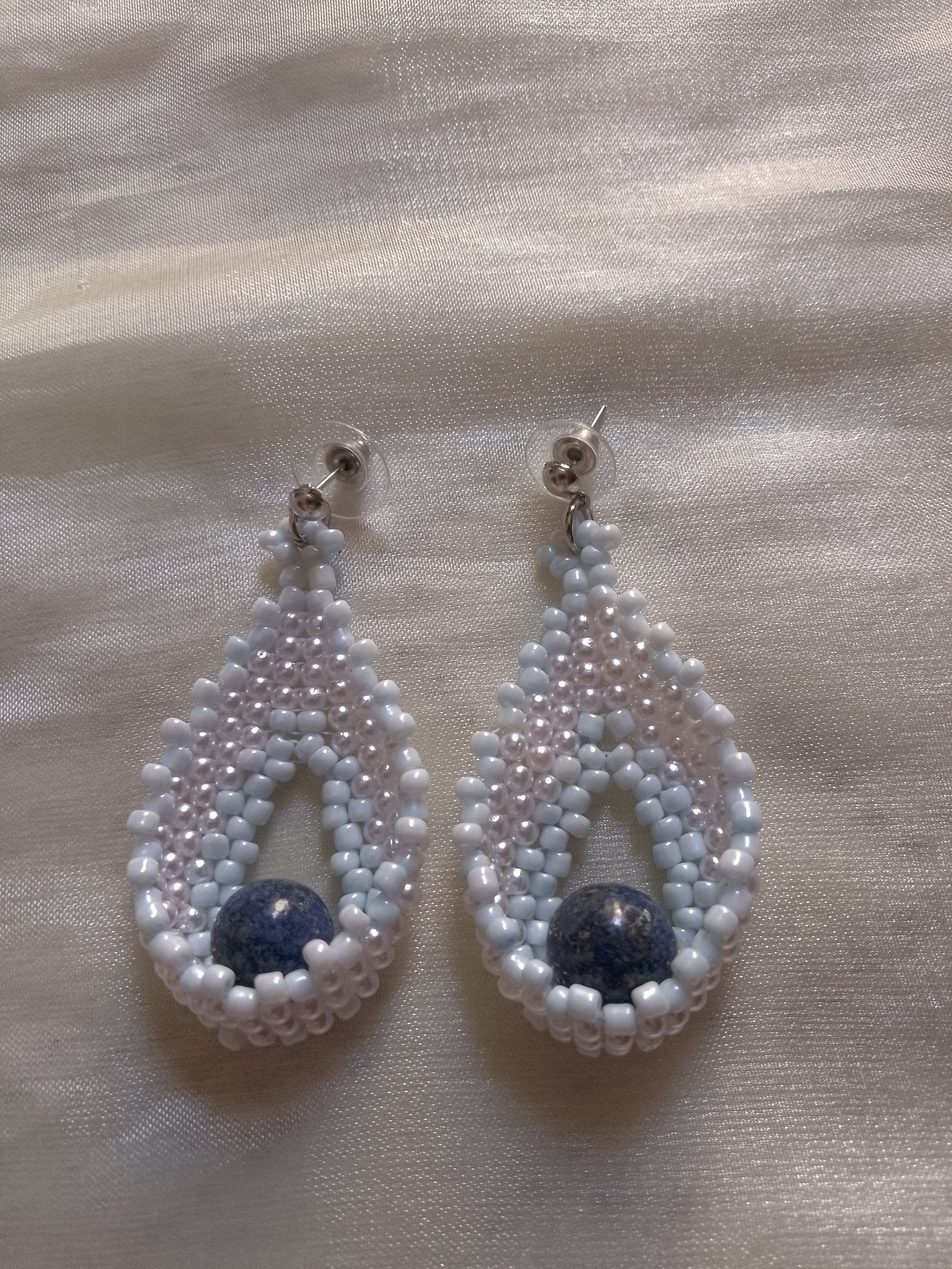Handmade Dangling earrings Leaf shape Lapis lazuli gemstones Size ONE SIZE - 5 Thumbnail