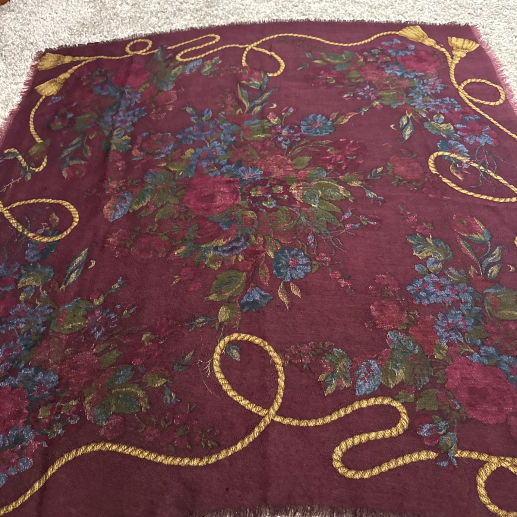 Vintage VINTAGE Polo Ralph Lauren Scarf Women's Wool Floral Rose Burgundy Red Heritage 100% Wool Size ONE SIZE - 3 Thumbnail