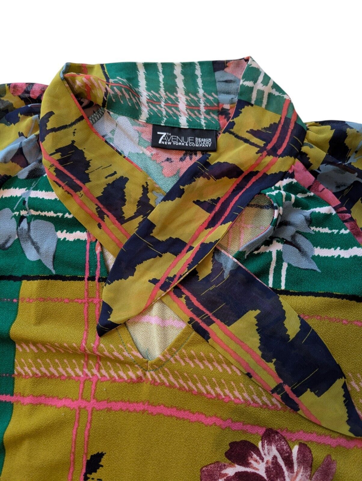 Other 7th Ave Design Studio NY & Co Green Floral Blouse Medium Size M / US 6-8 / IT 42-44 - 3 Thumbnail