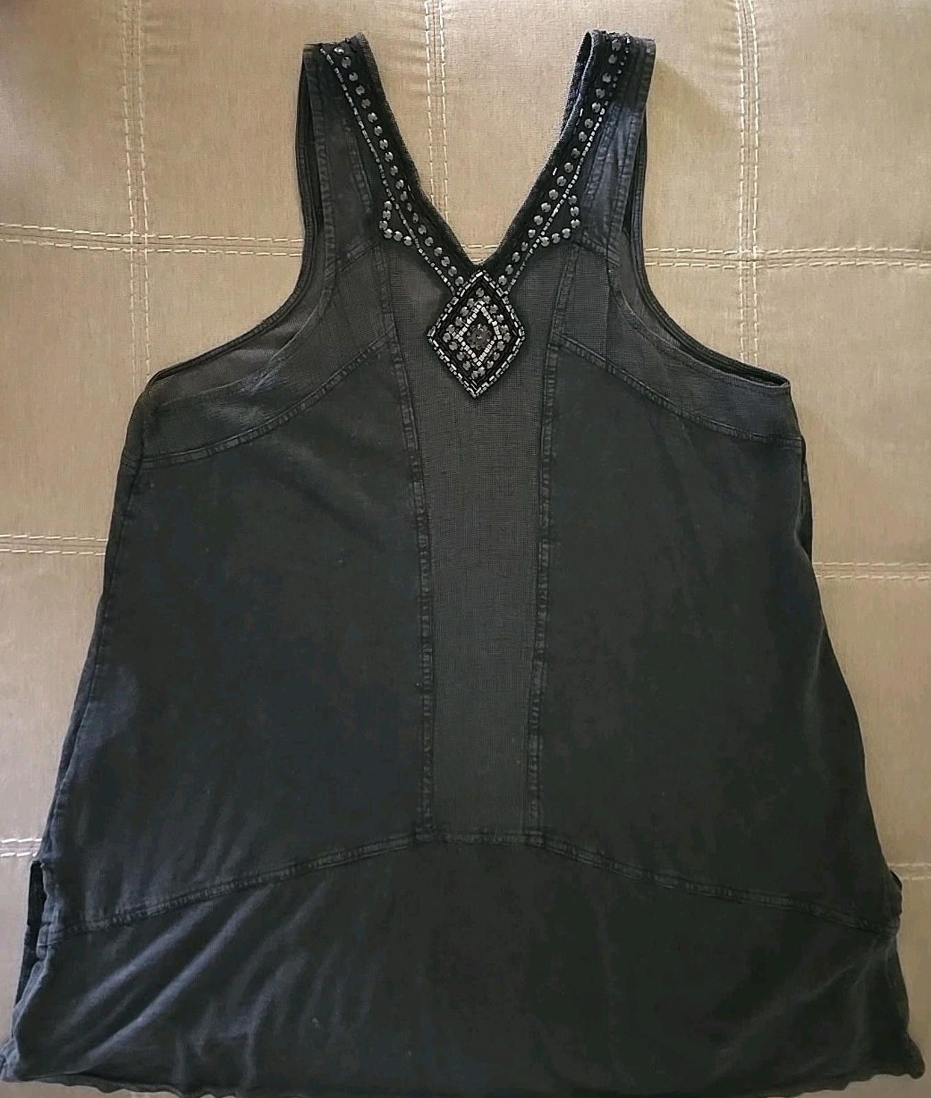 Free People Free People Beaded Tank Tunic Top Black Mesh Embellished Size M / US 6-8 / IT 42-44 - 9 Thumbnail