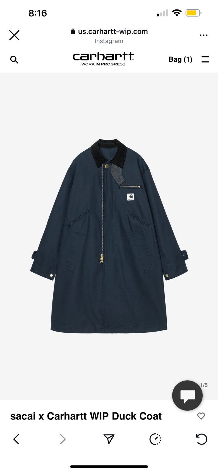 Carhartt × Sacai Sacai X Carhartt WIP Duck Coat Size US L / EU 52-54 / 3 - 1 Thumbnail