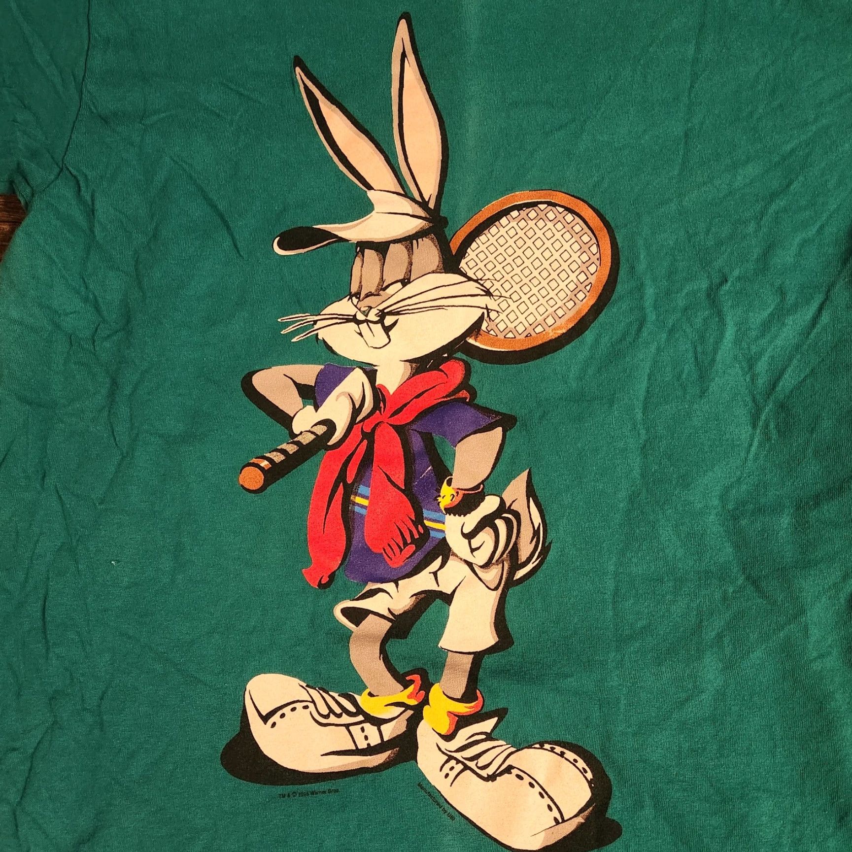 Tultex VINTAGE Looney Tunes Bunny Tennis T-Shirt Tultex Bugs Bunny 1990s Single Stitch Crew Neck Blue Men L Shirts Shirt Size US L / EU 52-54 / 3 - 2 Thumbnail
