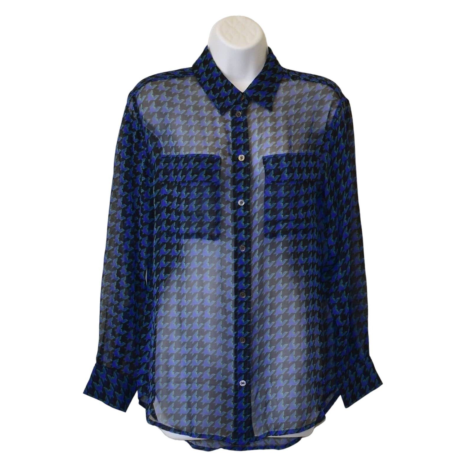 Equipment A8 EQUIPMENT Blue/Blk Abstract Silk Long Sleeve Shirt Sz XS Size XS / US 0-2 / IT 36-38 - 1 Thumbnail