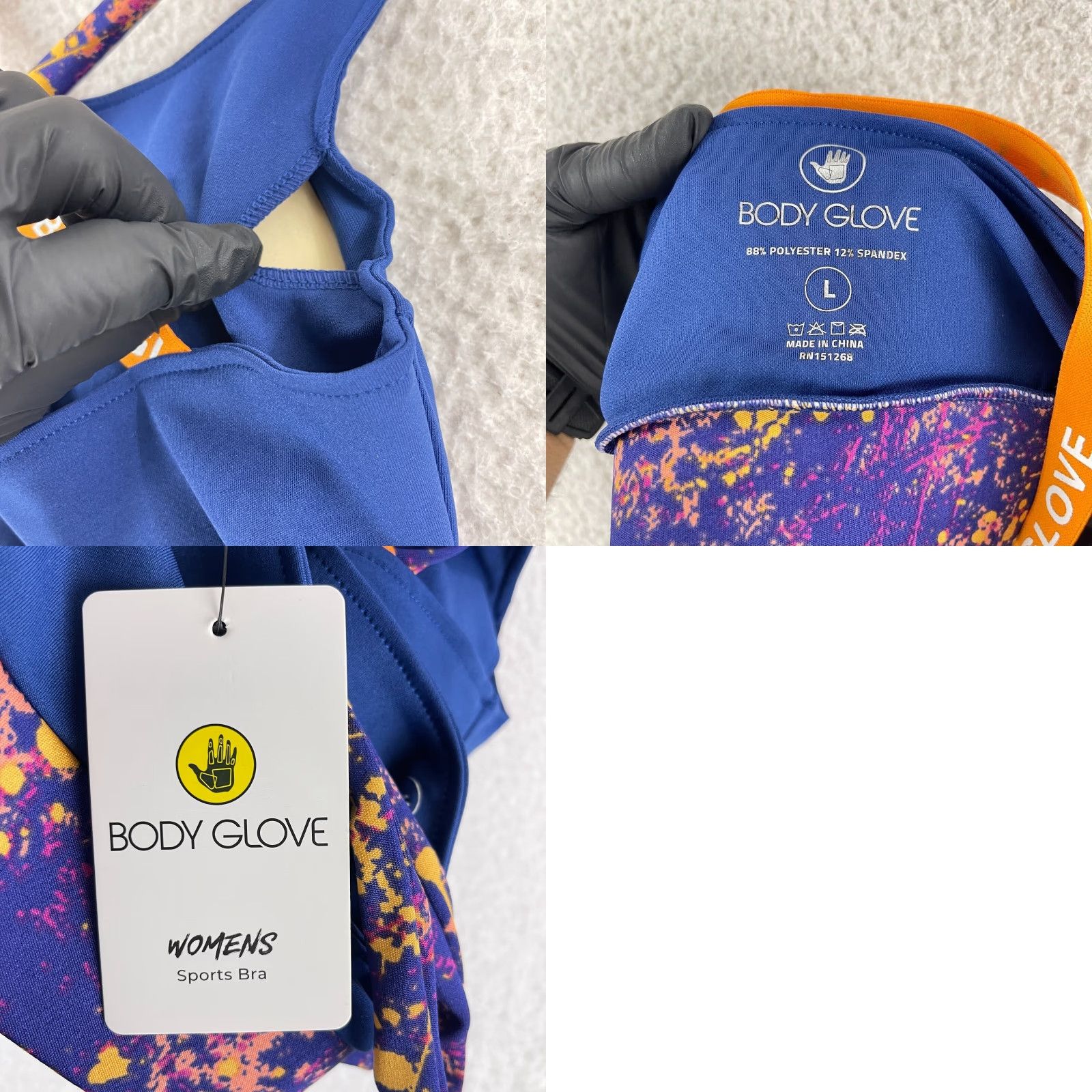 Body Glove Body Glove Sports Bra Womens Large Blue Orange Crossback Straps Padded Wireless Quick-Dry Breathable, 2-Color Spell Out Size ONE SIZE - 8 Thumbnail