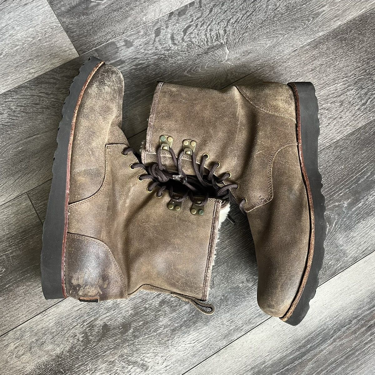 Ugg Ugg Australia Hannen Shearling Sheepskin Leather Boots Brown Size US 13 / EU 46 - 3 Thumbnail