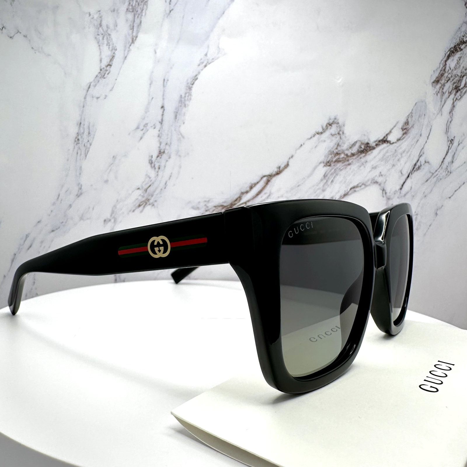 Gucci New GUCCI Sunglasses Black 54mm Square Gold GG Red Green Web Size ONE SIZE - 6 Thumbnail