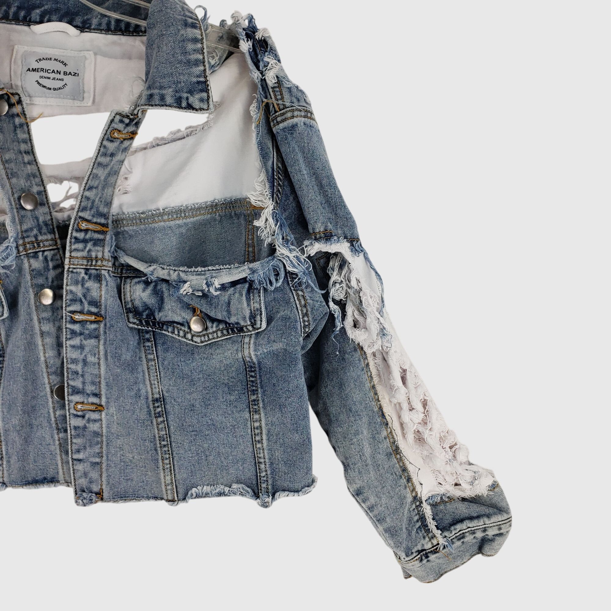 Other American Bazi Womens Cropped Distressed Denim Jacket Sz S Size S / US 4 / IT 40 - 8 Thumbnail