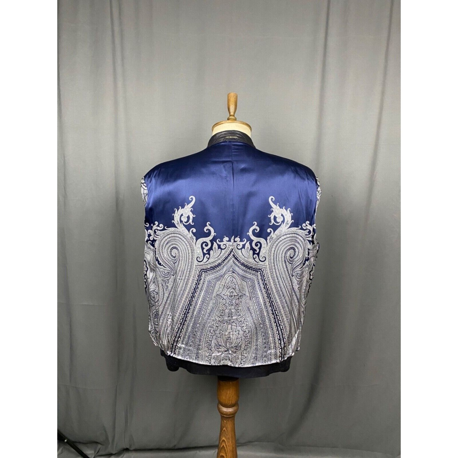 Zilli Zilli Men's Blue Leather Silk Paisley Lining Bomber Jacket S Size US L / EU 52-54 / 3 - 9 Thumbnail