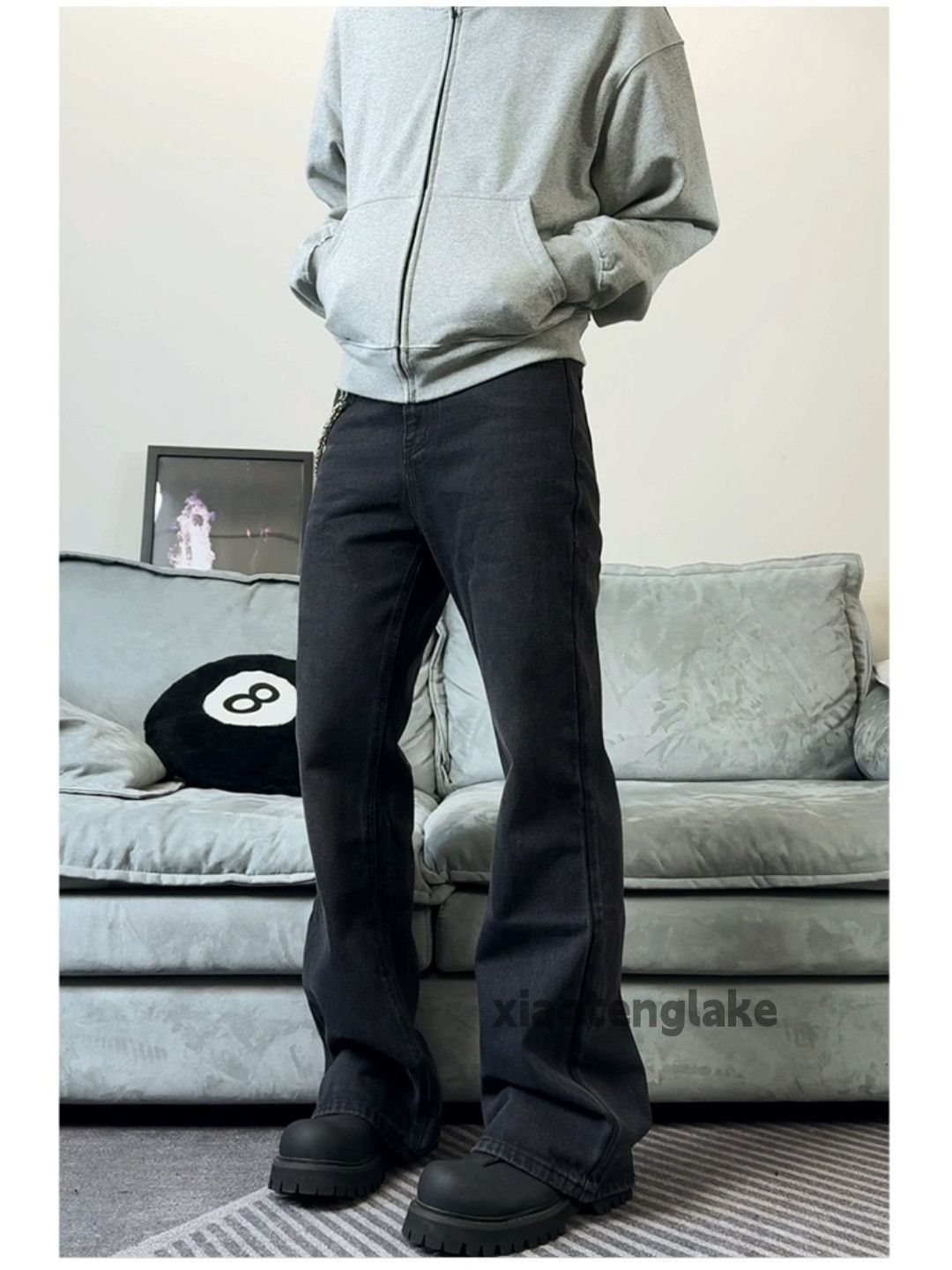 Xz washed faded punk grunge bootcut distressed jeans