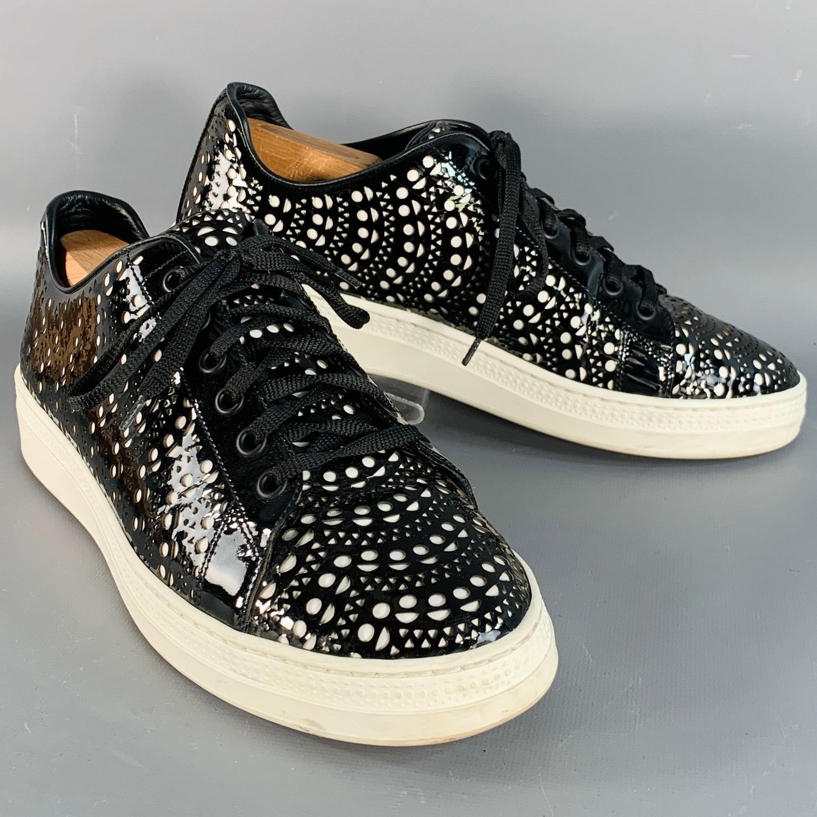 Alaia ALAIA Size 9 Black White Perforated Patent Leather Sneakers Size US 9 / IT 39 - 1 Thumbnail