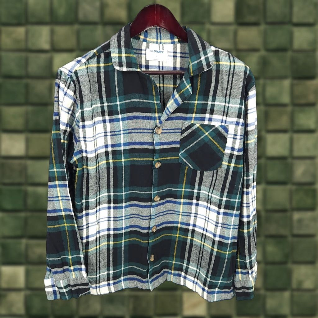Old Navy Old Navy Pajama Top Shirt Womens Medium Flannel Plaid Green Cotton Button Up Long Sleeve Shirt Womens Medium Green Plaid Flannel Pajama Top Size M / US 6-8 / IT 42-44 - 1 Thumbnail