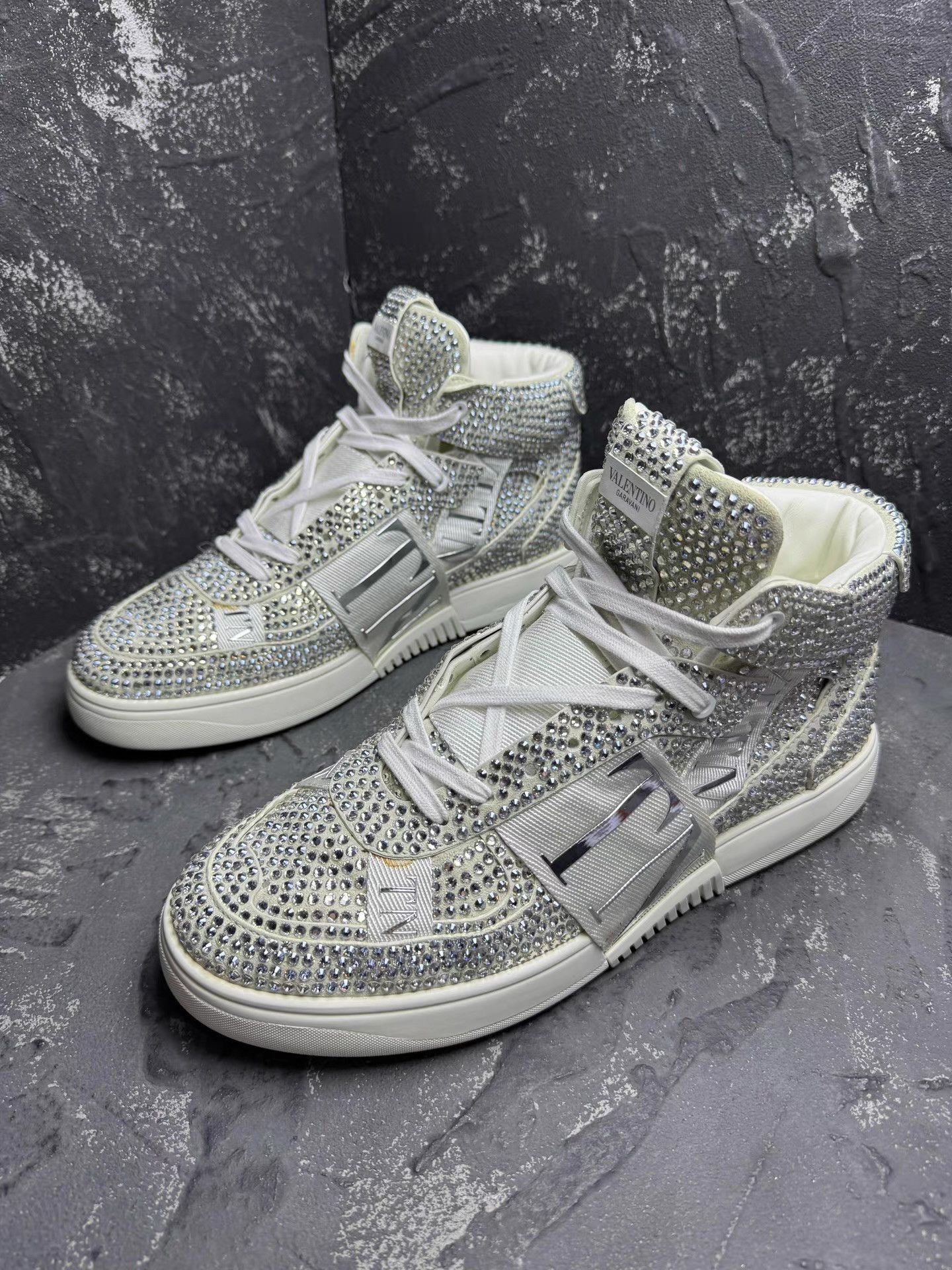 Valentino Valentino High-Top Crystal-Embellished Sneakers Q10 Size US 10 / EU 43 - 1 Thumbnail
