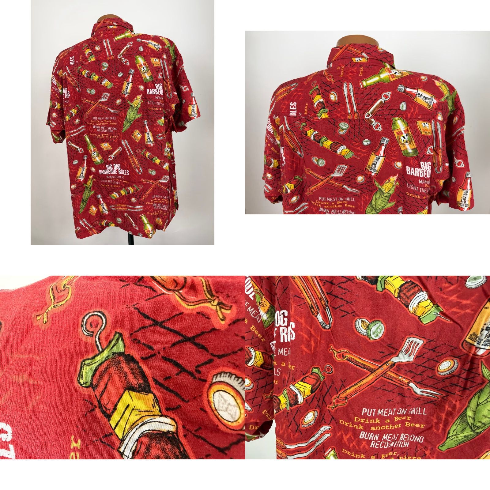 Big Dogs VINTAGE Big Dogs Shirt Men L Red Rayon 90s Funny Hawaiian BBQ Grill Beer Dad Dog Button-Up Short Sleeve Mens Large Size US L / EU 52-54 / 3 - 8 Thumbnail