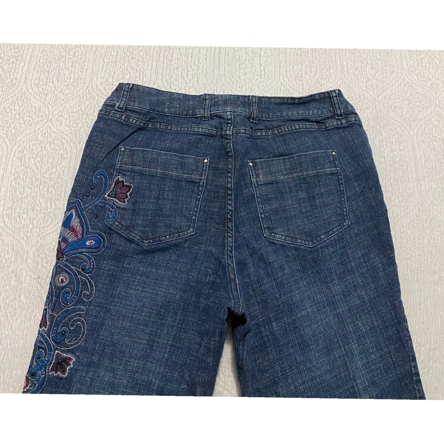 Denime Venezia Women's Jeans Denim Bootcut Embroidered Size 18 Dark Wash Average Inseam 31 in Five Pocket Design Comfort Stretch Size 40" / US 18 - 4 Thumbnail