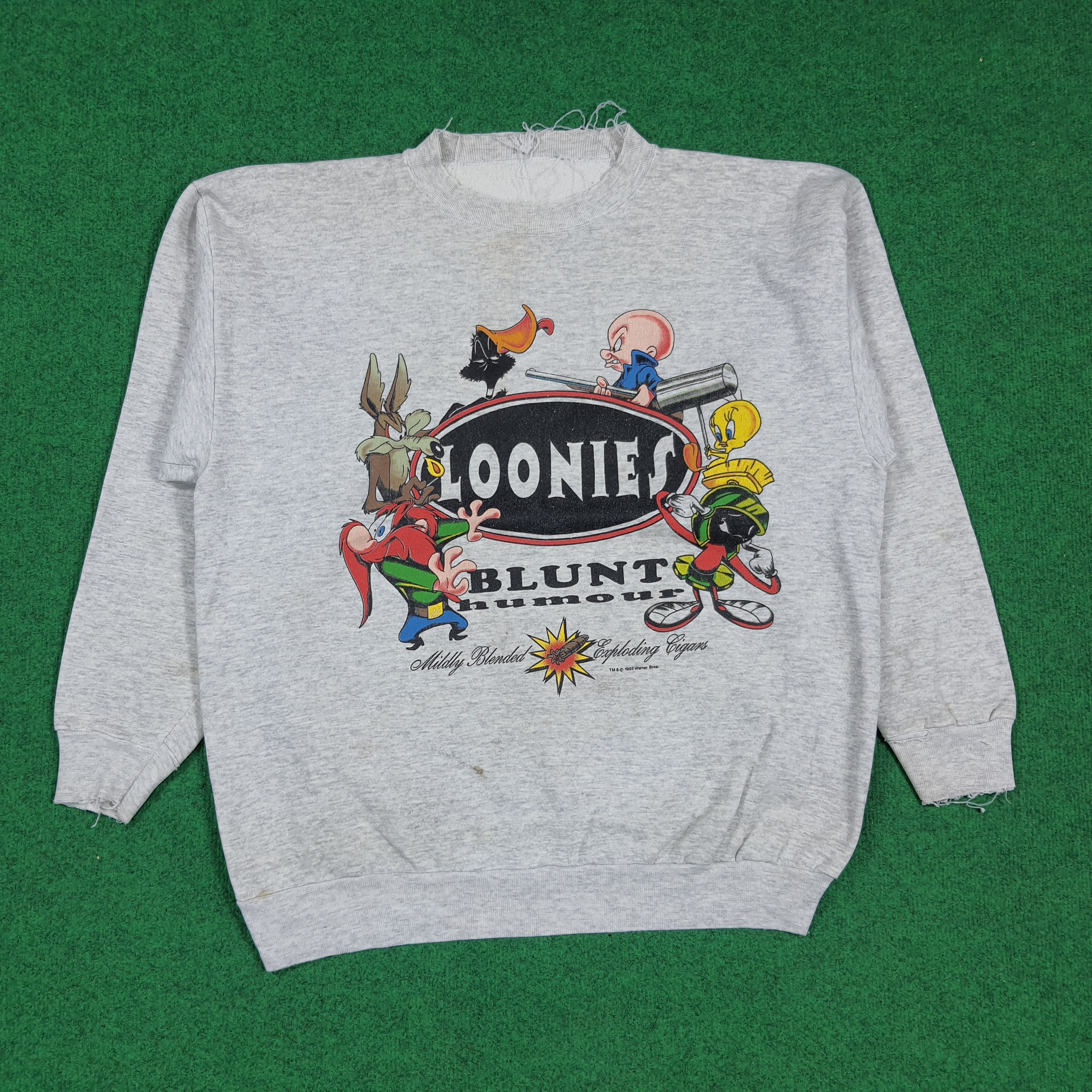 Warner Bros Vintage 90s Looney Tunes Blunt Humour Sweatshirt C298N6 Size US L / EU 52-54 / 3 - 1 Thumbnail