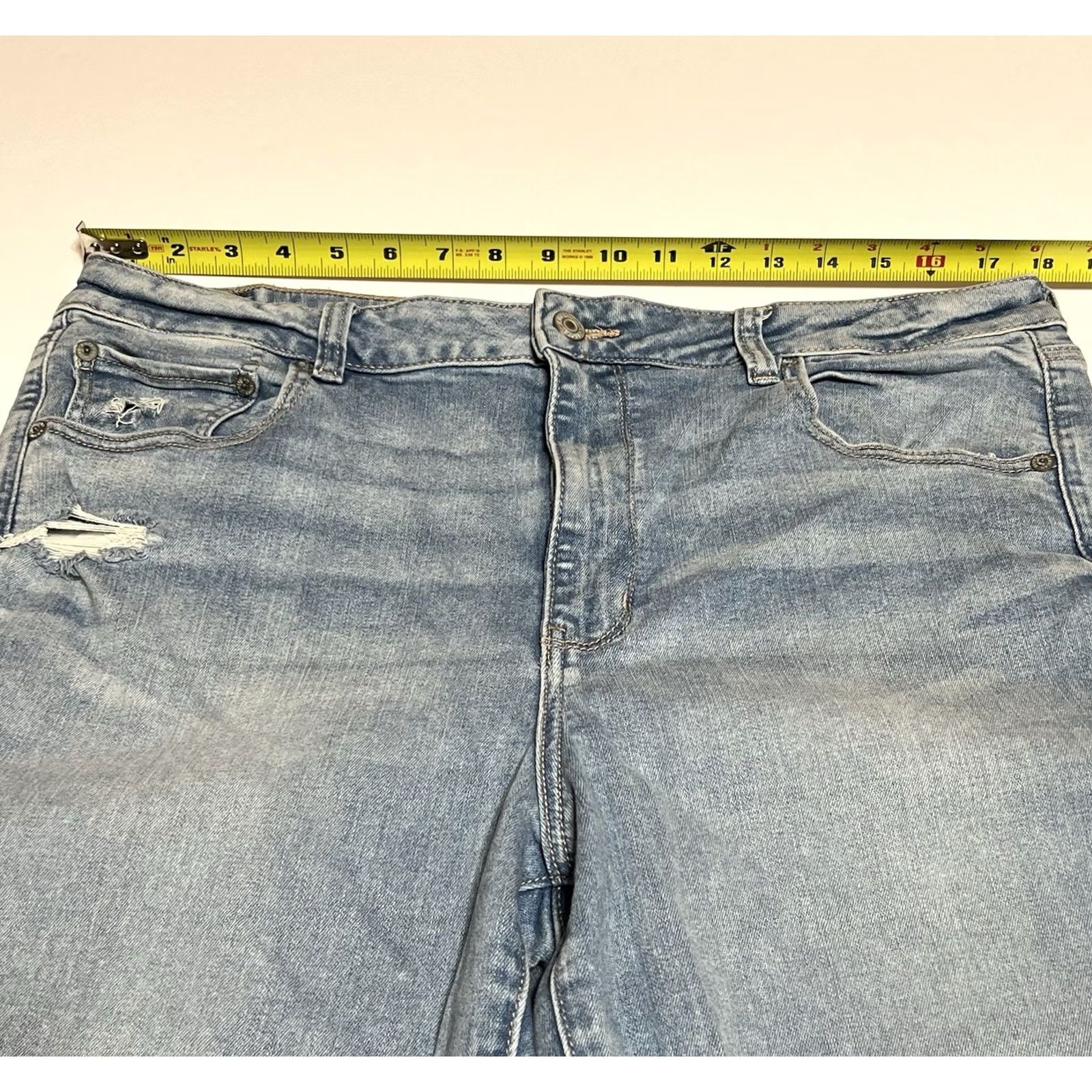 American Eagle Outfitters VINTAGE American Eagle Jeans 18 Long Flare 31in 5-Pocket Blue Distress Stretch Denim Womens High Rise Trouser Size 40" / US 18 - 3 Thumbnail