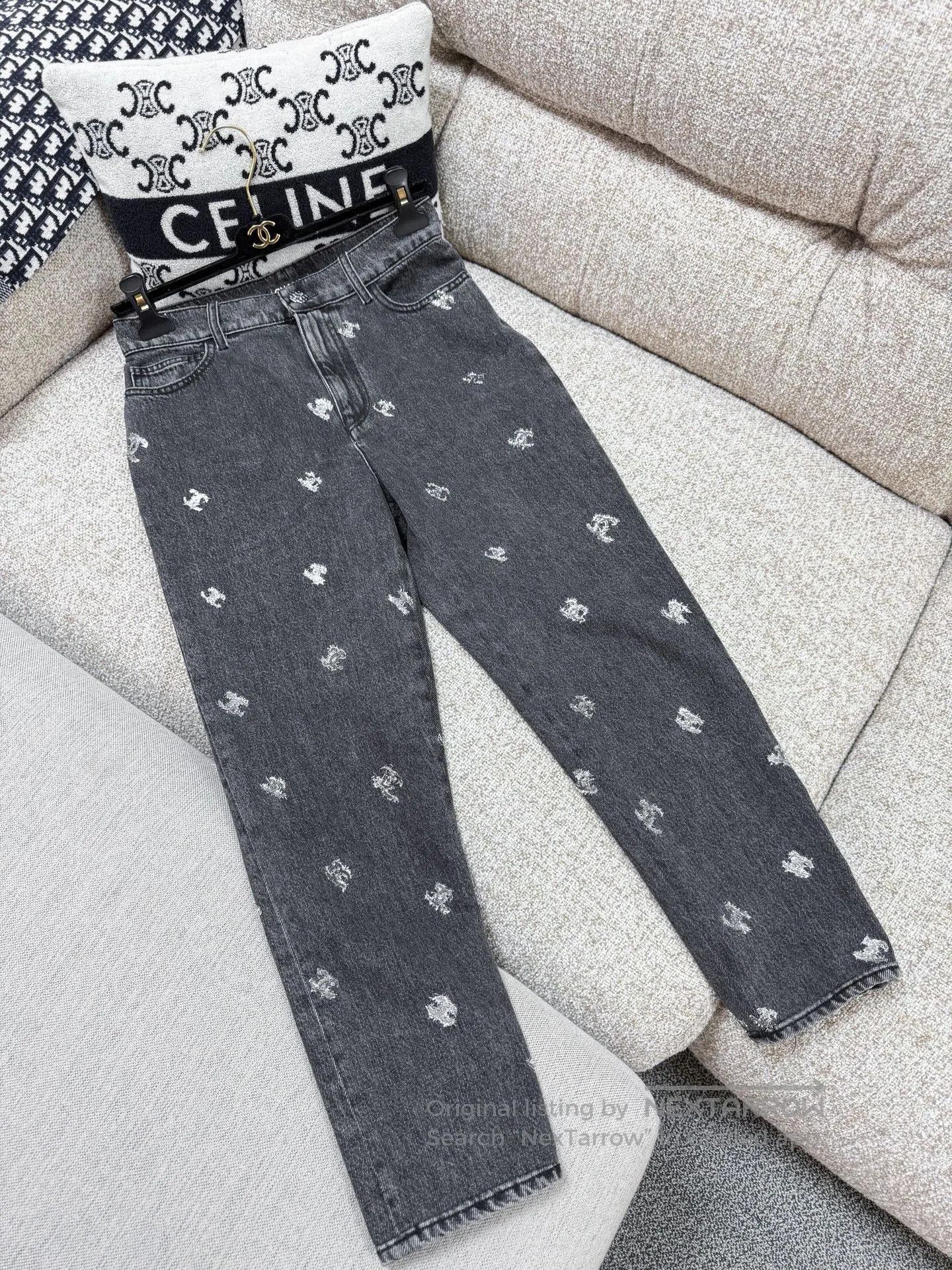 Chanel Chanel 21K Silver Double C Logo Denim Jeans. Size 37" - 2 Thumbnail