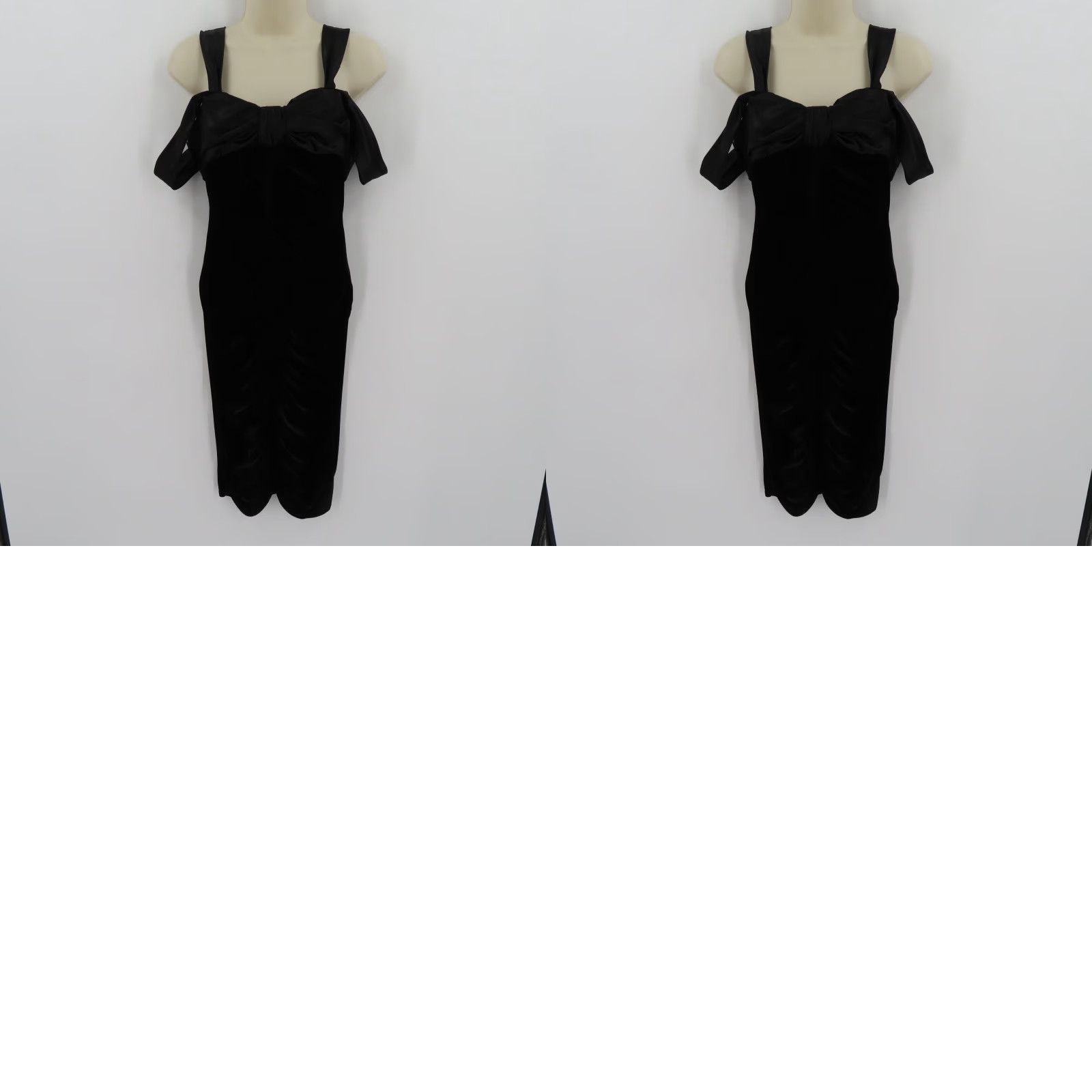Velvet VINTAGE Whim Womens 6 Black Velvet Off Shoulder Satin Bow Ruched Front Cocktail Dress - Velvet Dress, Bow, Midi, Black, Womens, Size 6 Size M / US 6-8 / IT 42-44 - 8 Thumbnail