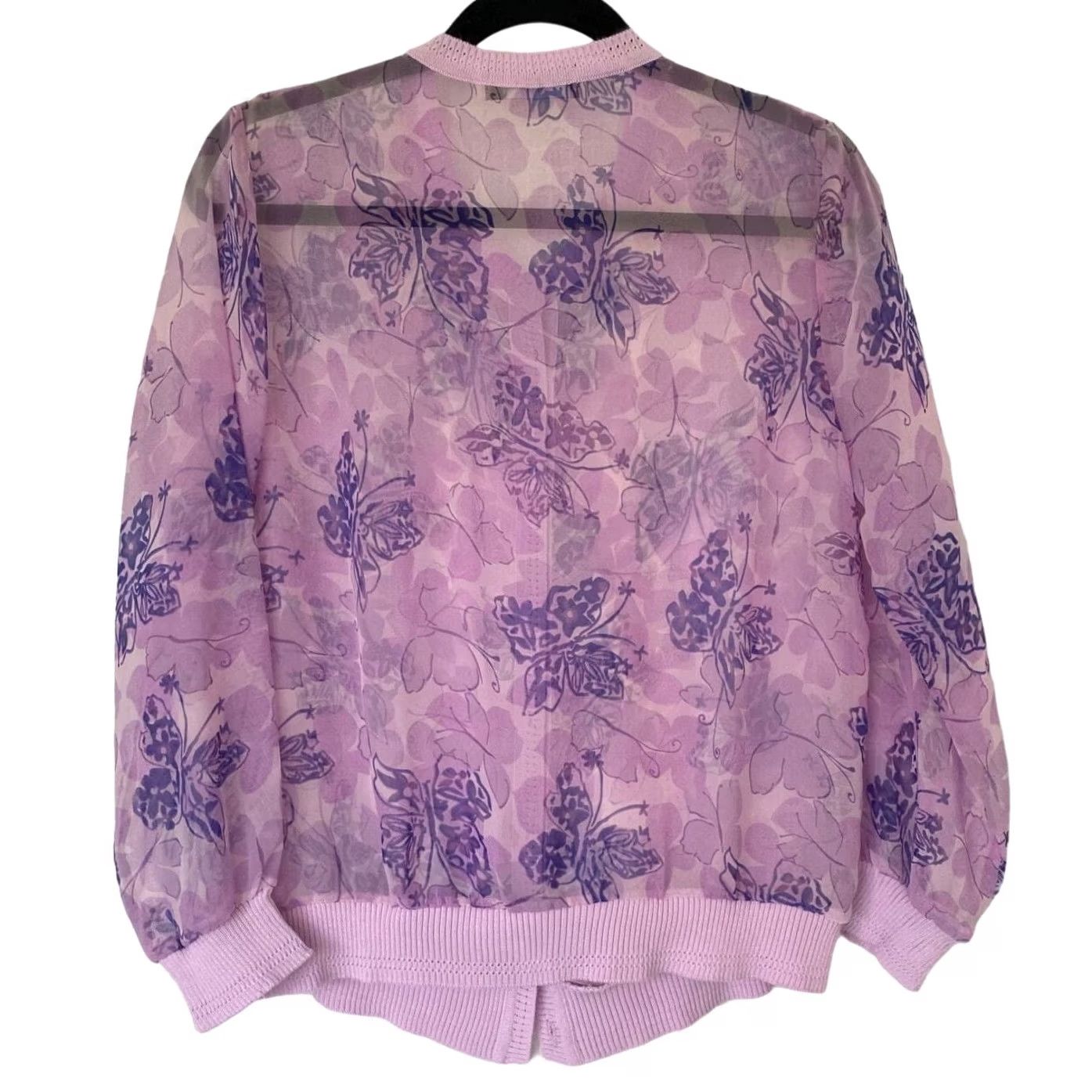 Vintage Independent Sheer Purple Butterfly Light Button Down Long Sleeve Cardigan - Size M/L Women Button-Upווי Size M / US 6-8 / IT 42-44 - 2 Thumbnail