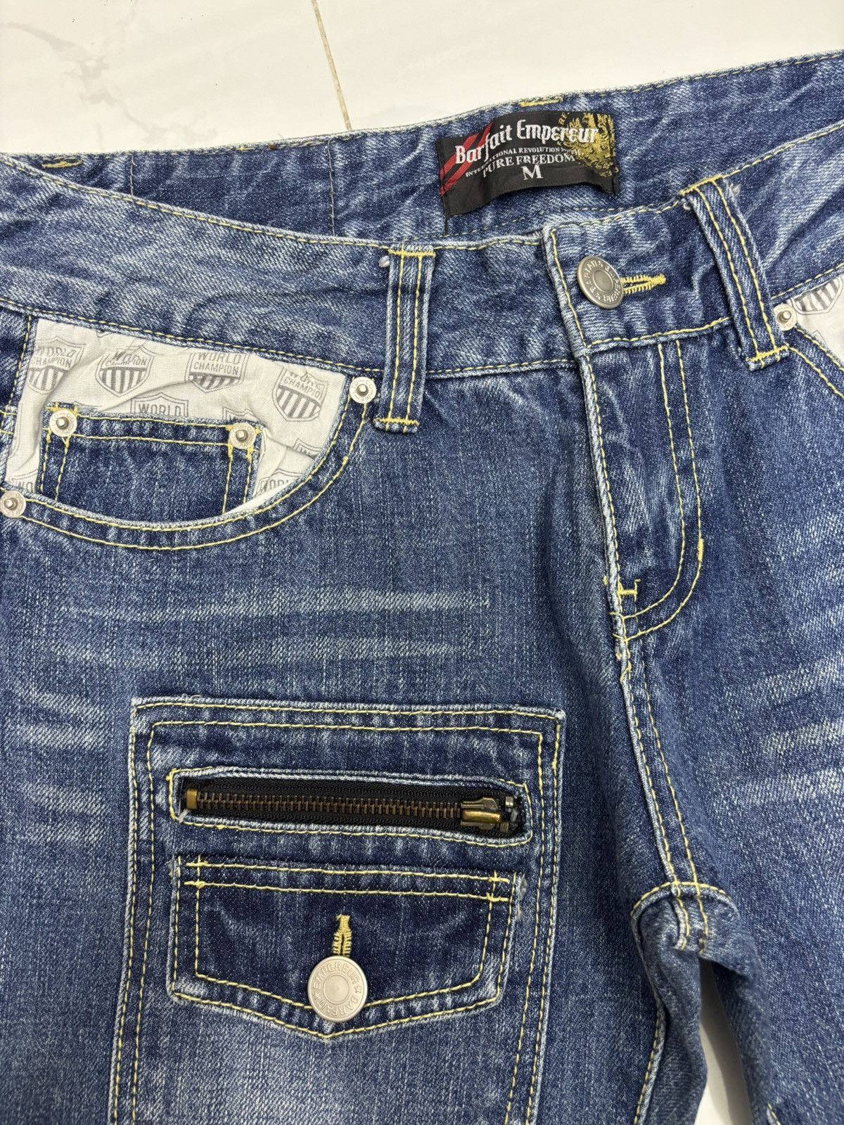 GOSTAR DE FUGA × Hysteric Glamour × Japanese Brand Y2K Barfait Empereur Flare Jeans Patchwork Japanese Denim Size US 30 / EU 46 - 10 Thumbnail