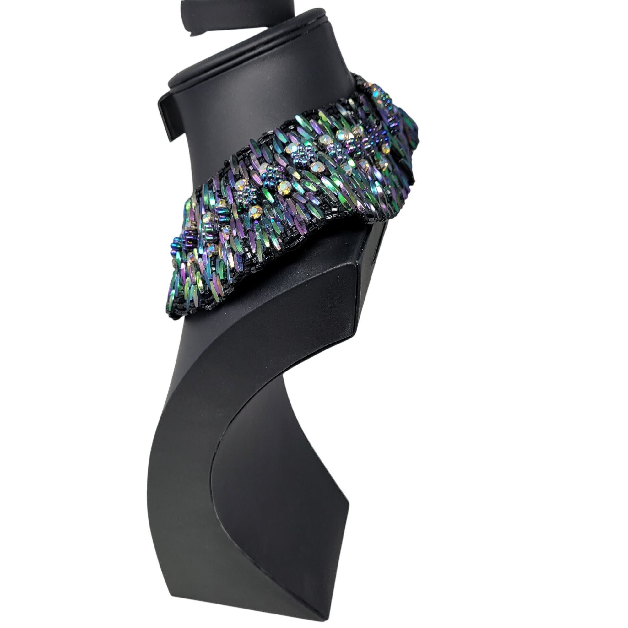 Handmade Vintage Handcrafted AB Oil Slick Beaded Statement Bib Collar Size ONE SIZE - 8 Thumbnail