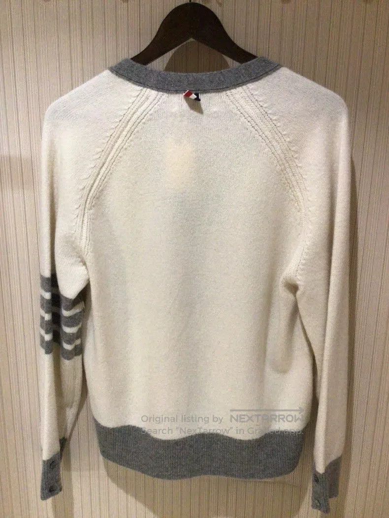 Thom Browne Thom Browne Off-White and Grey Patch Wool Open Cardigan Size US S / EU 44-46 / 1 - 2 Thumbnail