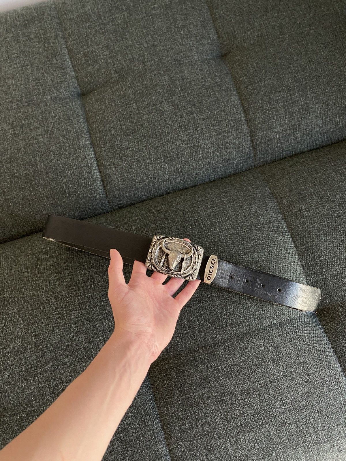 Diesel Vintage Leather Belt Metal Logo Bull Japanese Y2K