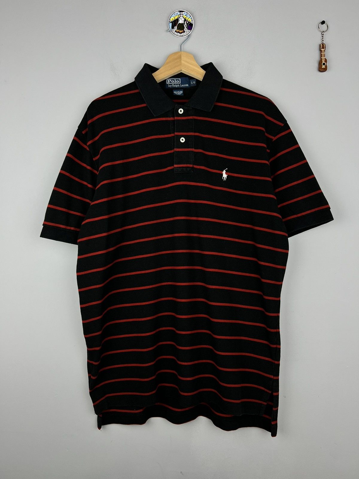 Polo Ralph Lauren × Vintage Polo Ralph Lauren t shirt striped black/red Size US L / EU 52-54 / 3 - 1 Thumbnail