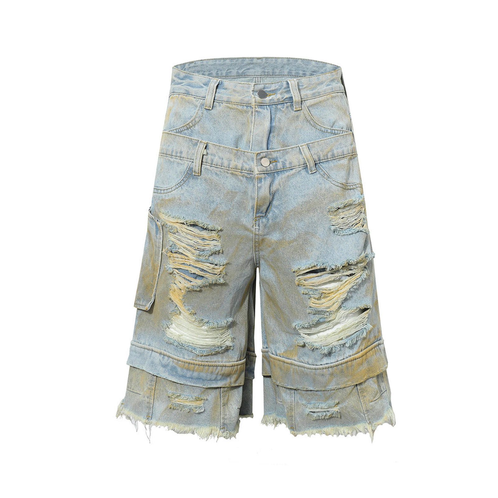 Jean Distressed Straight-Leg Denim Short | Frayed Raw Hem Size US 32 / EU 48 - 5 Thumbnail