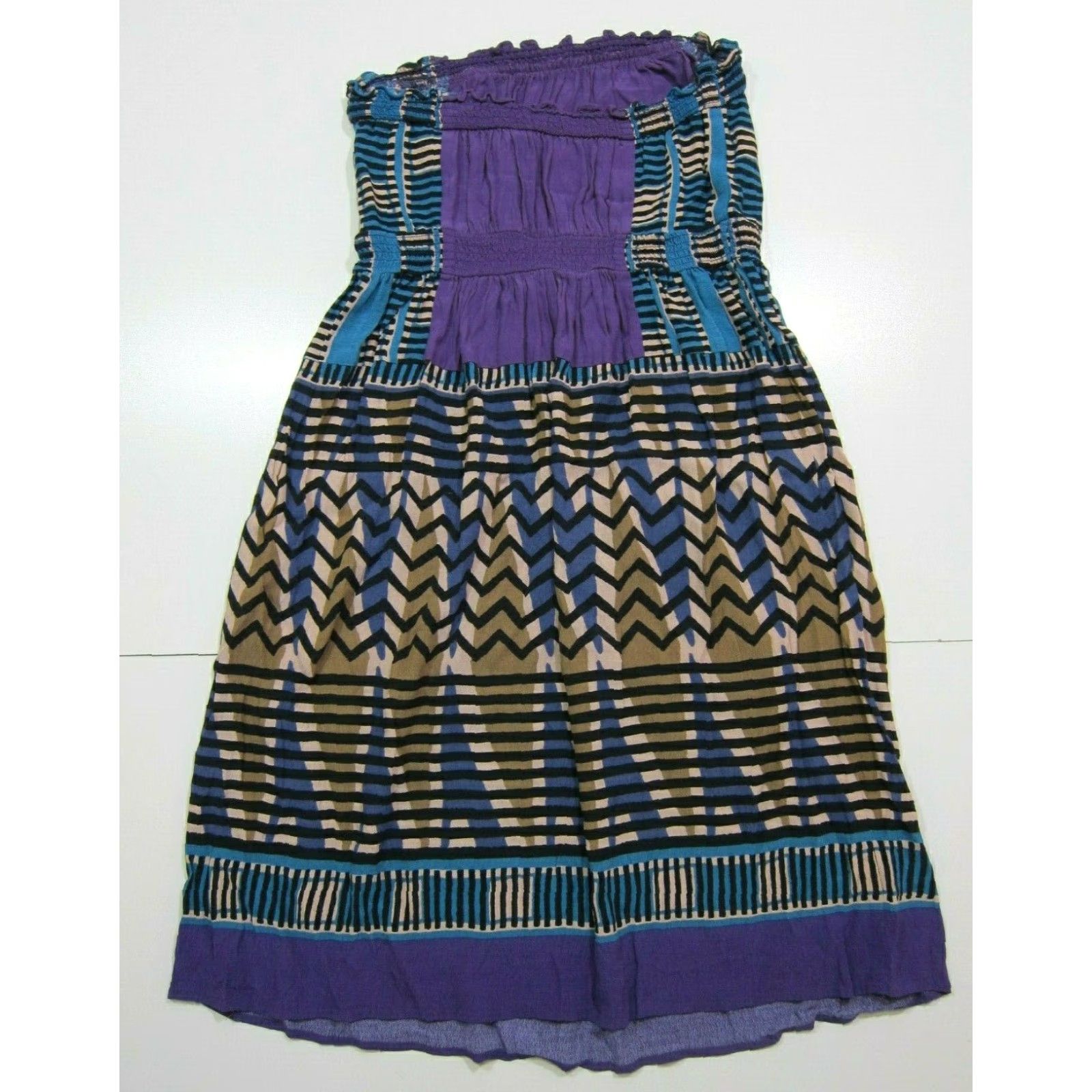 Ann Taylor Ann Taylor Loft Chevron Strapless Sun Dress Women S Purple Blue Black Chevron Pattern Sundress Small Size S / US 4 / IT 40 - 2 Thumbnail