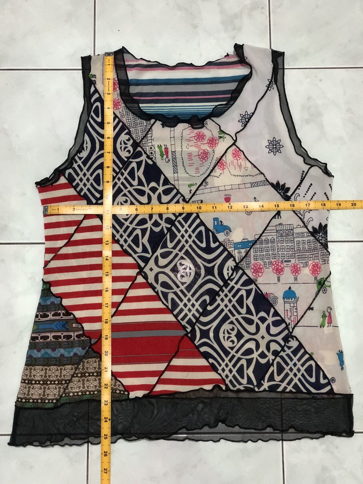 Japanese Brand Her Charming Multicolor Pattern Mesh Top Size M / US 6-8 / IT 42-44 - 15 Thumbnail