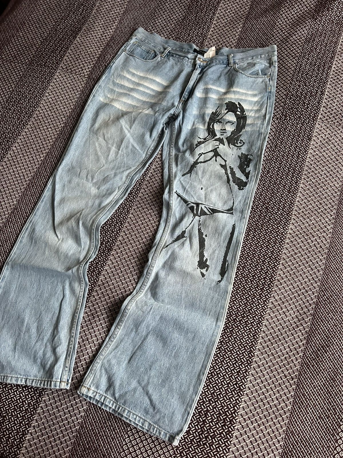Vintage Vintage Y2K Denim Jeans Graphic Print Faded Pants Streetwear Size US 38 / EU 54 - 2 Thumbnail