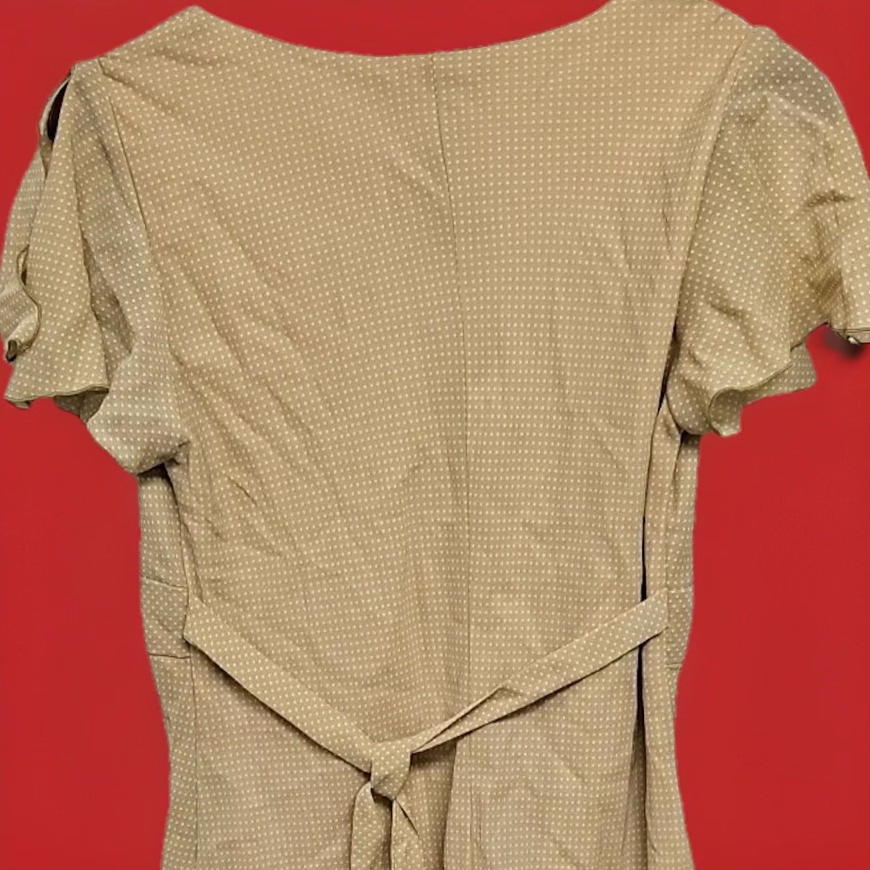 Vintage Jonathan Martin Studio Wrap Dress Size 10 Tan Lined Short Sleeve Y2K Workwear Women Size 32" / US 10 / IT 46 - 7 Thumbnail