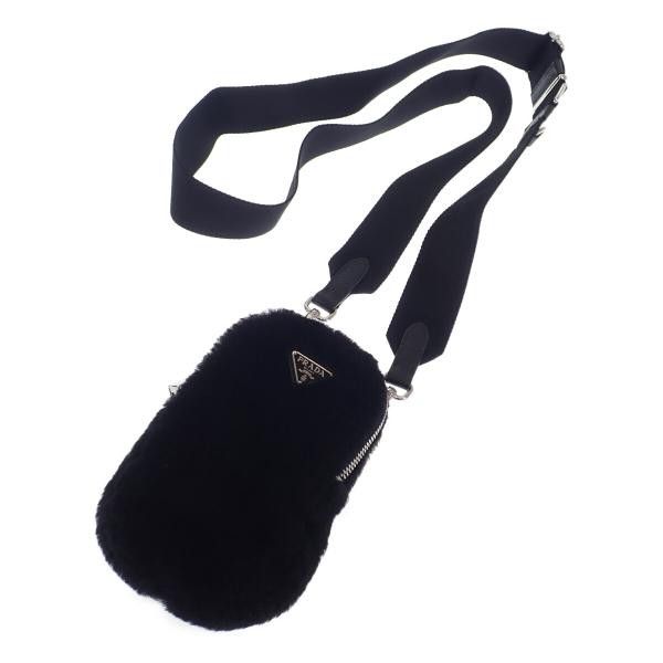 image of Prada Fur Phone Holder Crossbody Bag in Black, Women's