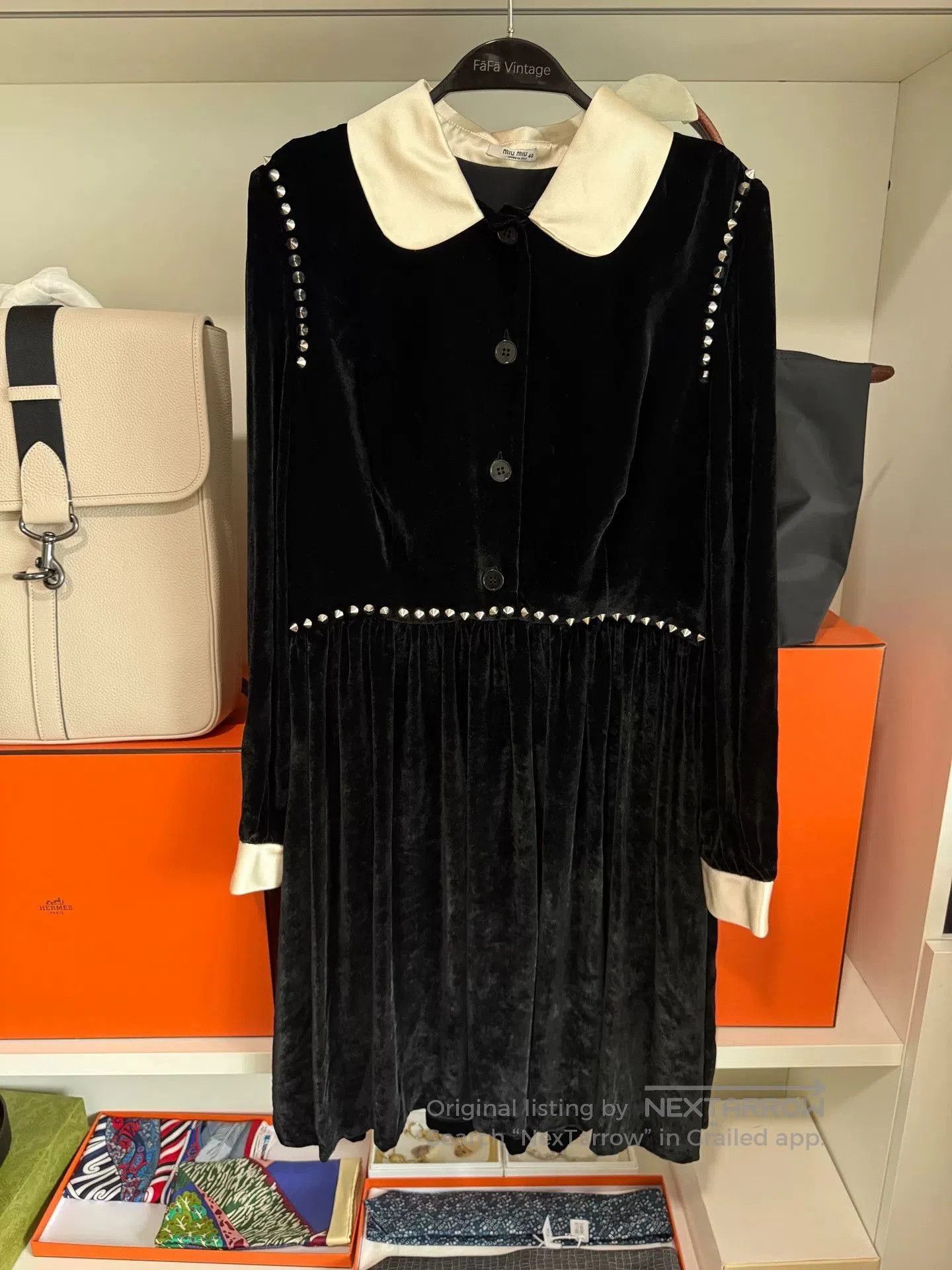 Miu Miu Miu Miu SS22 Contrast Collar Rivet Velvet Dress. Size M / US 6-8 / IT 42-44 - 1 Thumbnail