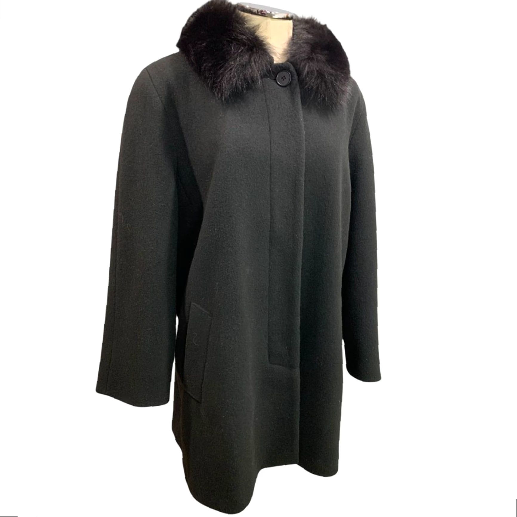Vintage VINTAGE Forecaster Coat Wool Blend Overcoat Black Size 10 Womens Faux Fur Collar 35" Back Collar to Hem Size L / US 10 / IT 46 - 2 Thumbnail
