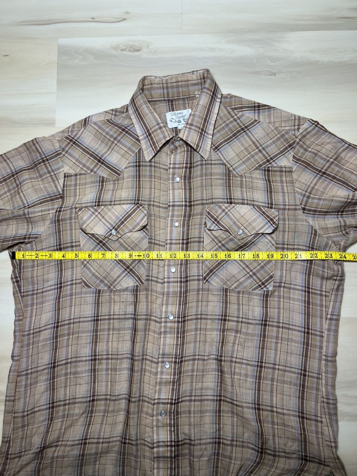 Other Silver Spur S/S Western Pearl Snap Shirt Sz 17 Tan & Blue Size US L / EU 52-54 / 3 - 6 Thumbnail