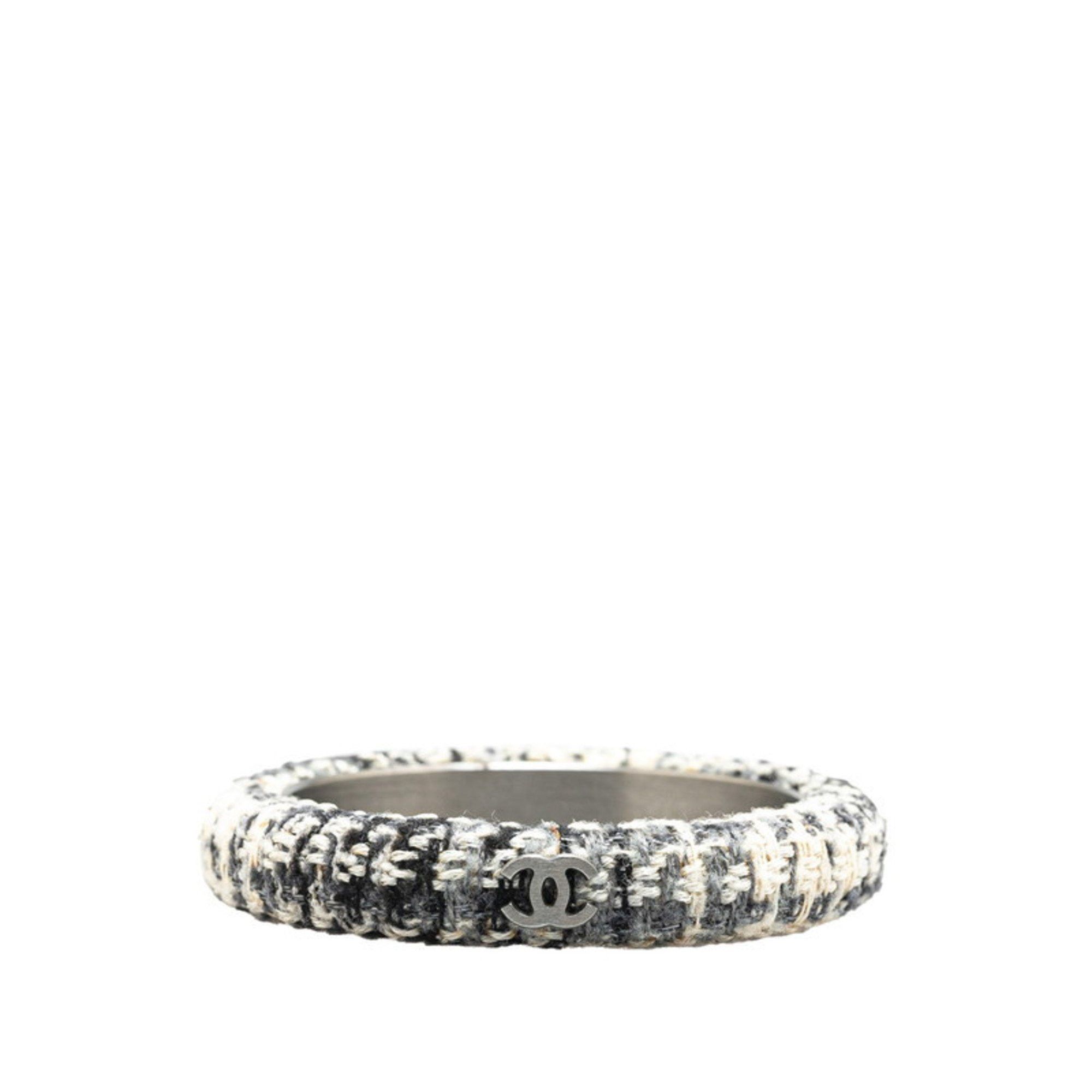 Chanel Chanel Coco Mark Bangle in White, Gray, Black, Tweed, and Metal. Women's. Size ONE SIZE - 1 Thumbnail