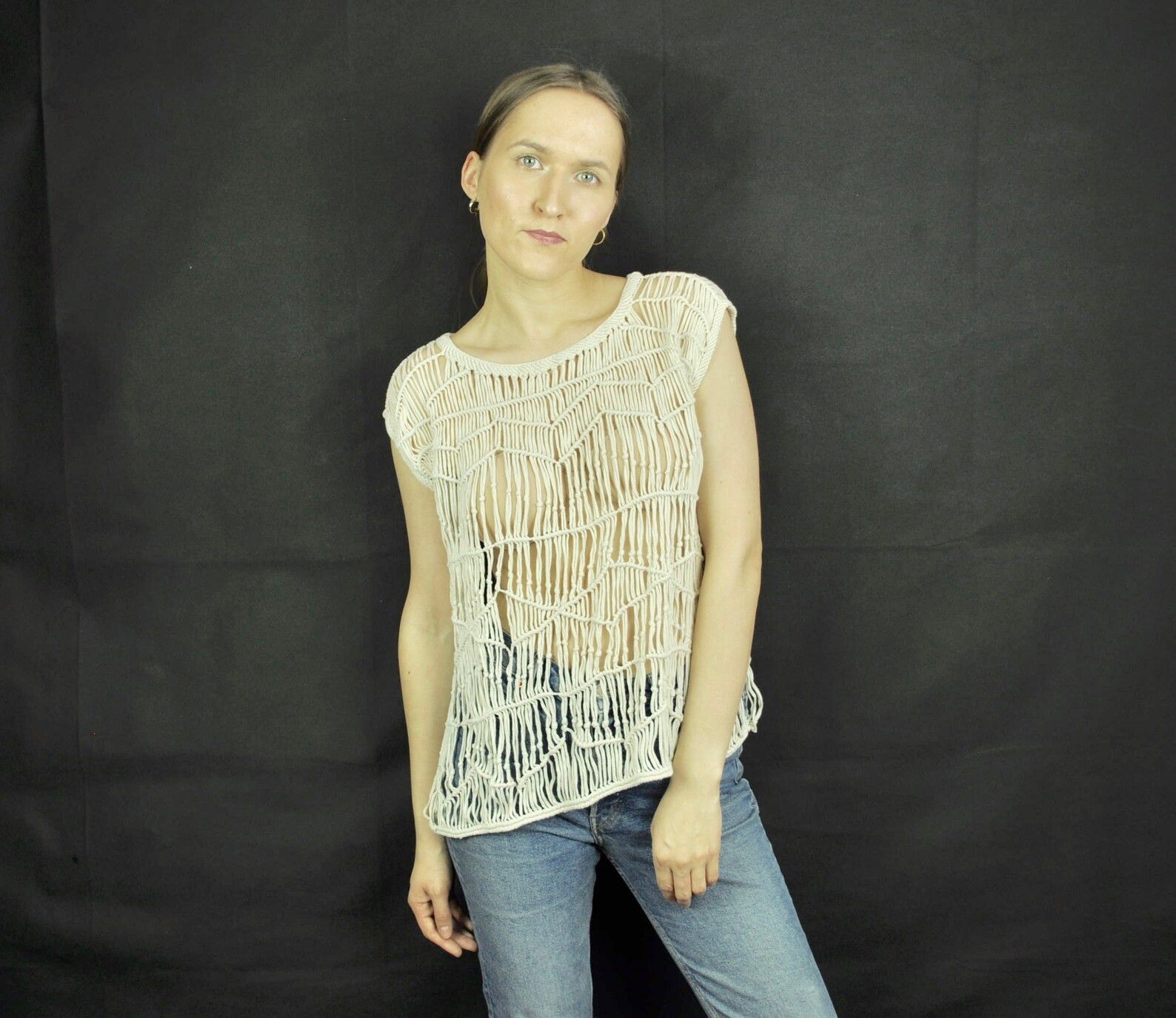 Vintage YAYA S/M Crochet Knit Top Tee Shirt See Through Blouse Size S / US 4 / IT 40 - 3 Thumbnail