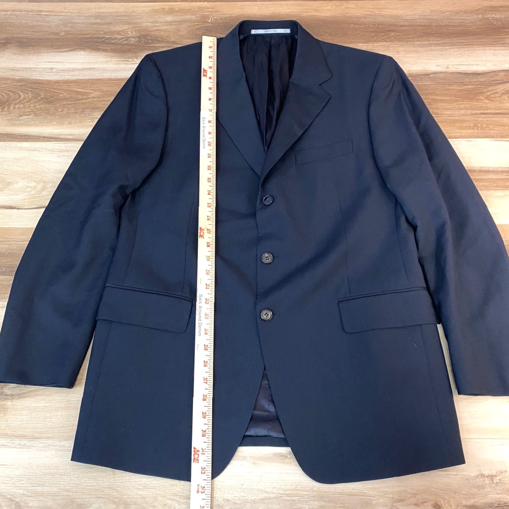 Vintage Davide Cenci Blazer Mens Navy Virgin Wool 3-Button Jacket 42L Italy Regular Long Black Notch Wool Blazer Style Italian Tailored Business Mens Size 42R - 6 Thumbnail