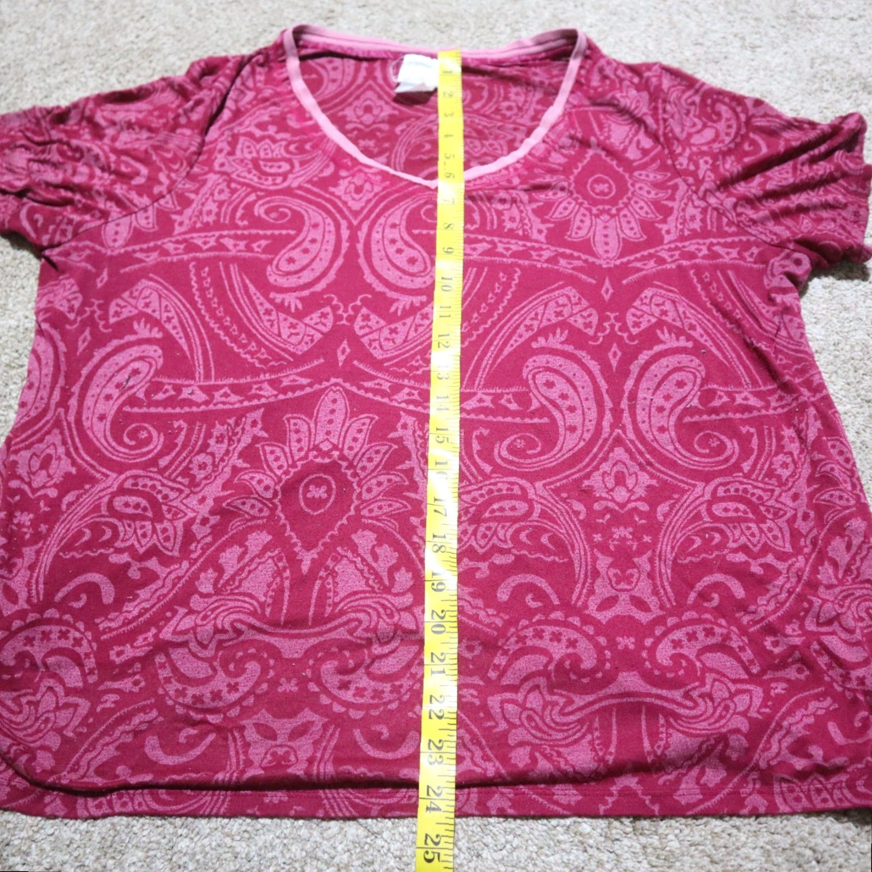 Pinko JMS Just My Size Pink Paisley Graphic Top Short Sleeve Adult Women's Size XL Shirt V-Neck Pullover Casual Pink Paisley 90s? Size XL / US 12-14 / IT 48-50 - 6 Thumbnail