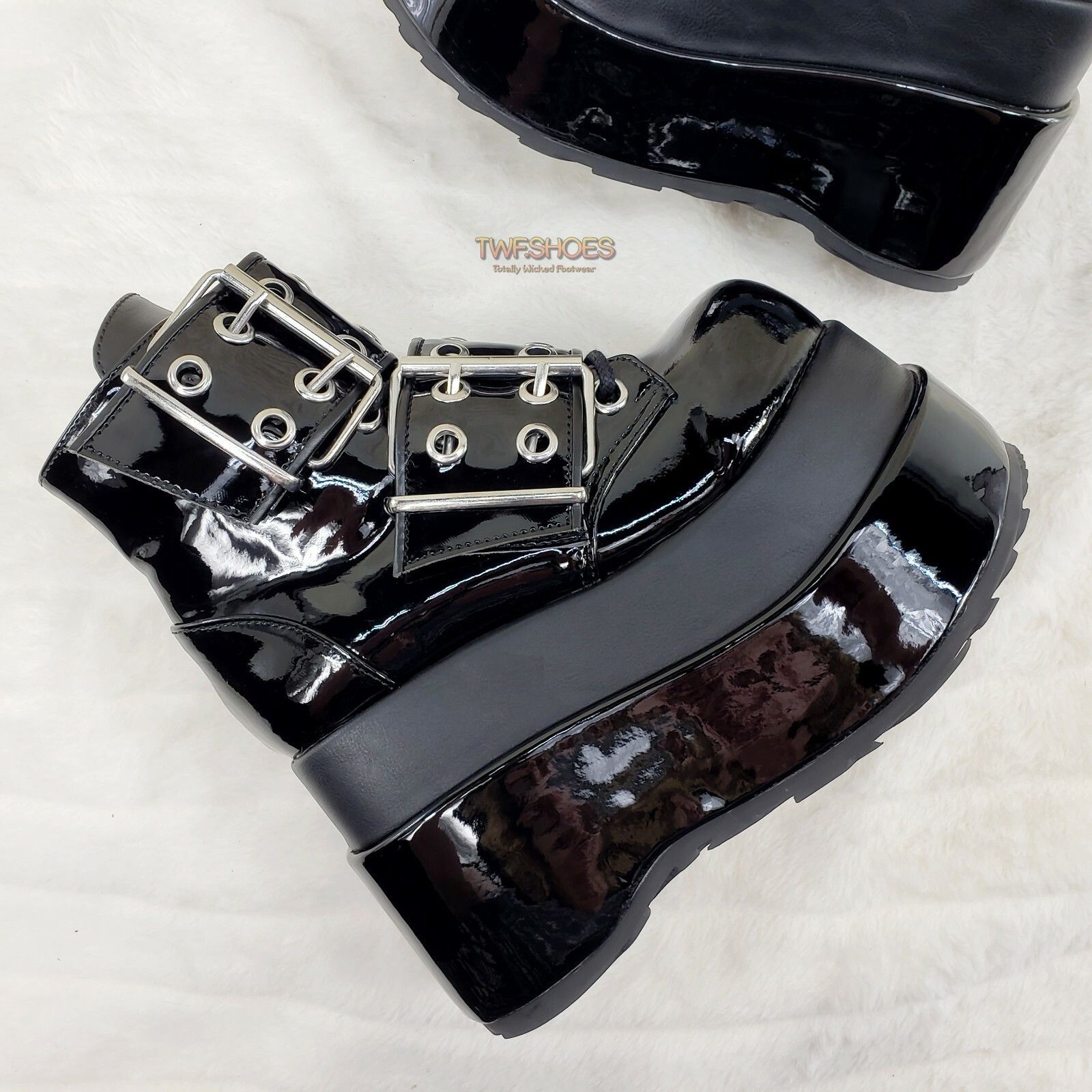 Other Bear 104 Black Patent 4.5" Goth Punk Rock Platform Ankle Boo Size US 11 / IT 41 - 2 Thumbnail