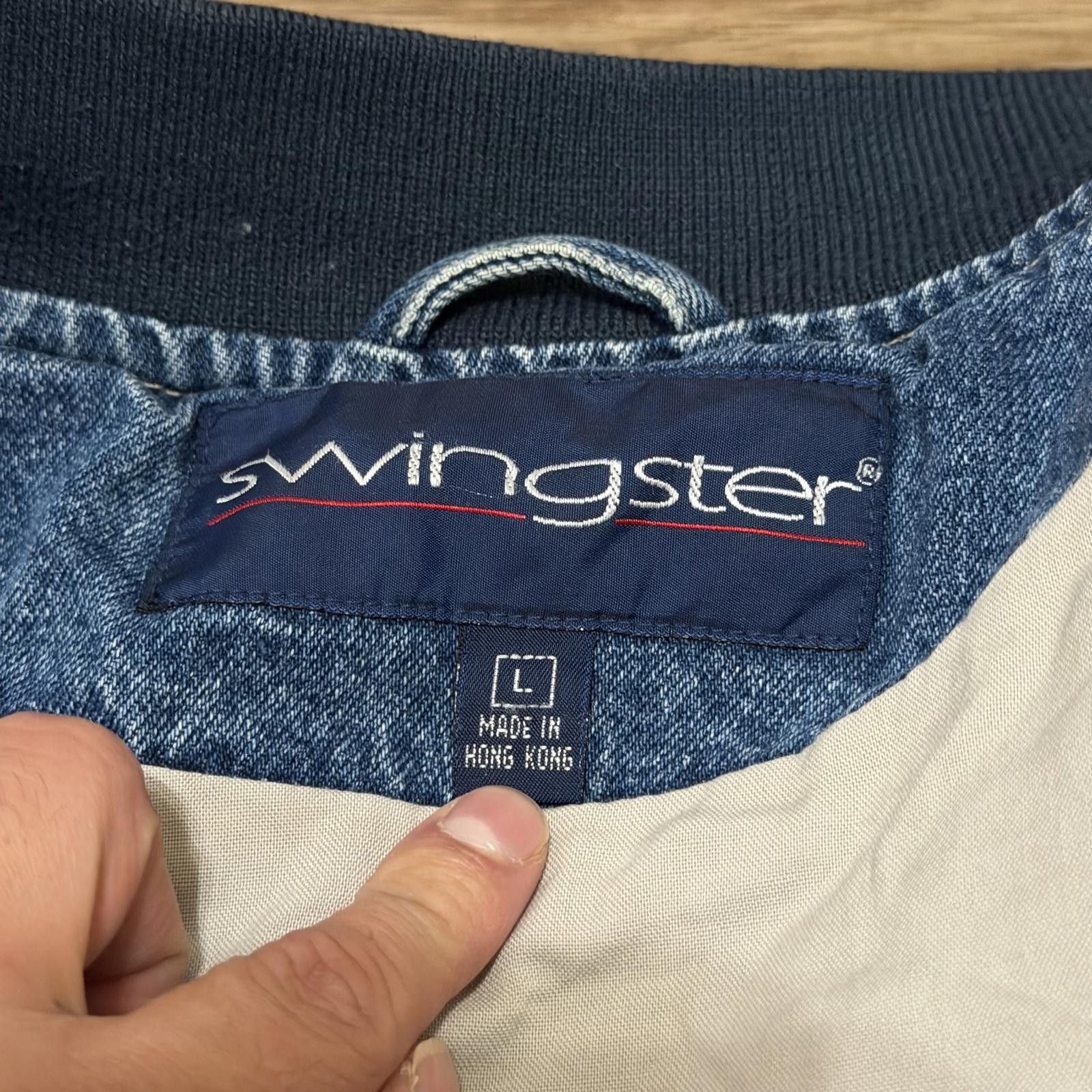 Swingster Vintage 90s NASCAR Goodyear Varsity Denim Bomber Jacket Size US L / EU 52-54 / 3 - 3 Thumbnail