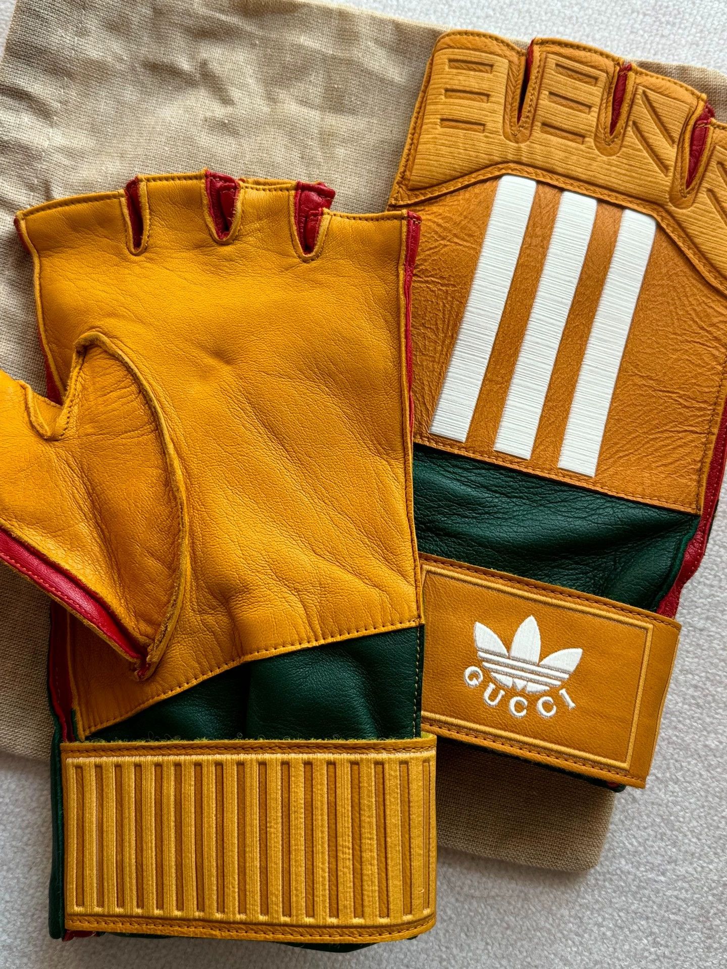 Adidas Gucci x adidas moto leather gloves yellow-green 8.5 Size ONE SIZE - 6 Thumbnail