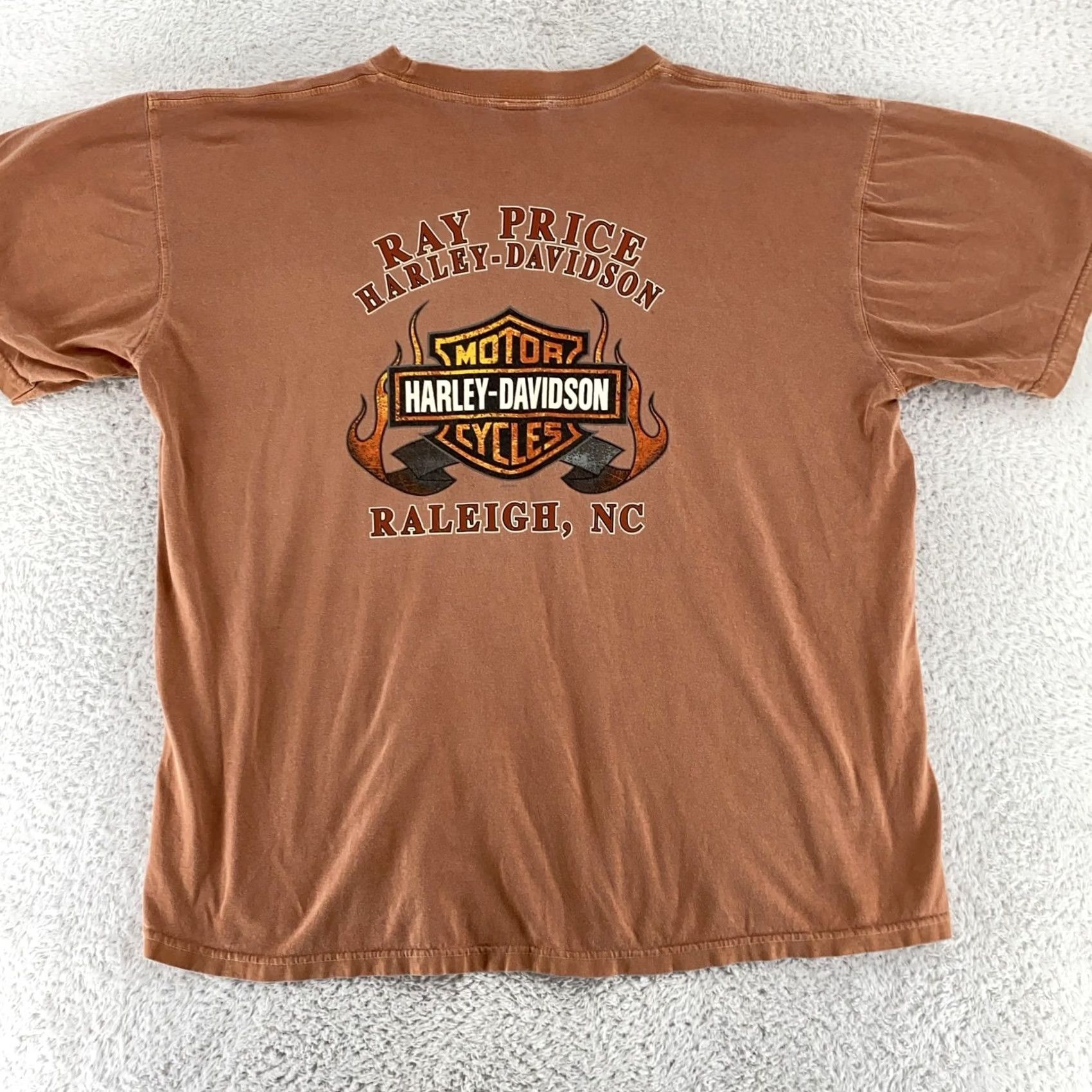 Harley Davidson Harley-Davidson T-Shirt Mens L Brown Short Sleeve Crew Neck Graphic Print Raleigh NC Motorcycle Vintage Biker 90s Size US L / EU 52-54 / 3 - 3 Thumbnail