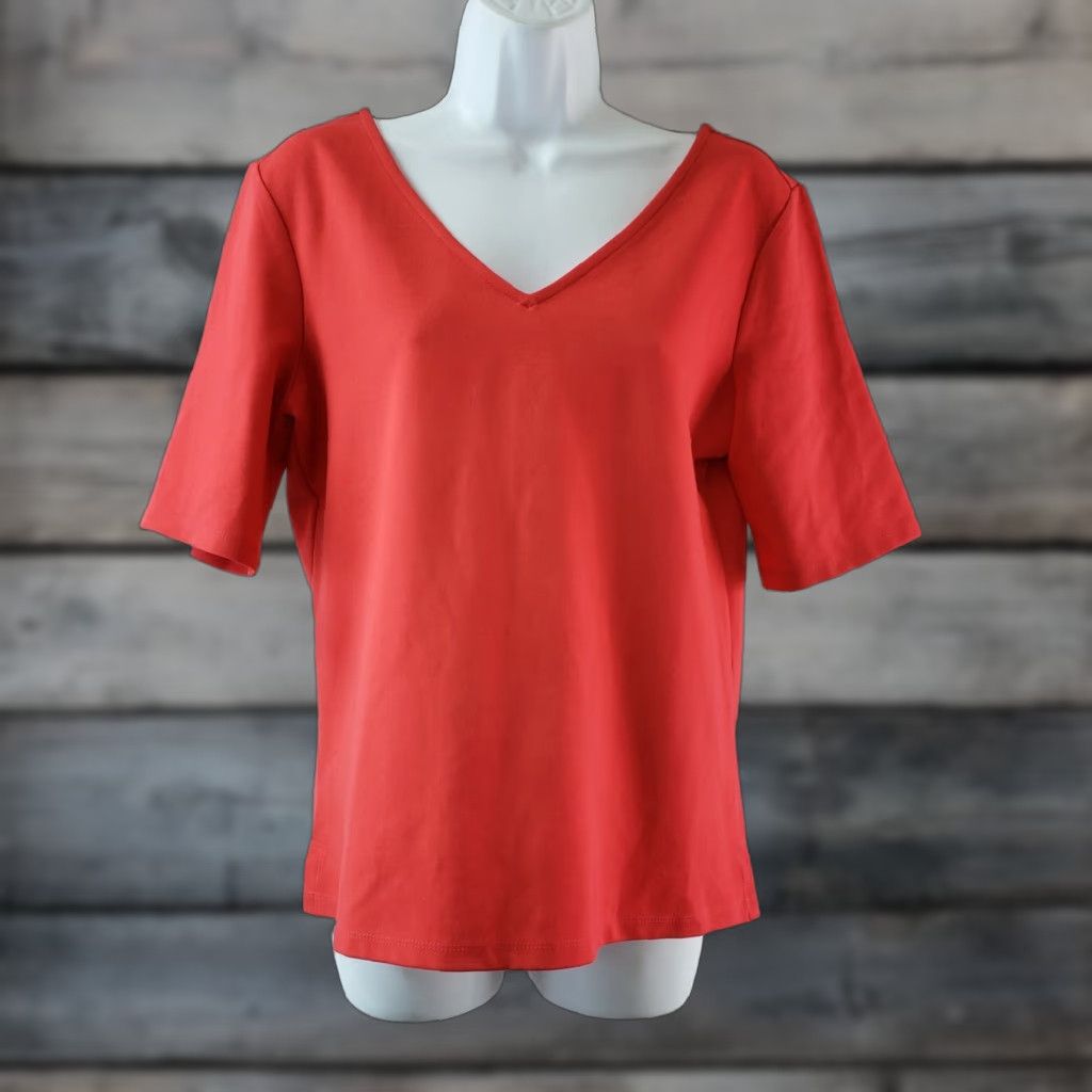 Vintage Halogen Womens Blouse V-Neck Shirt Knit Top Size M Red Solid Short Sleeves Size M / US 6-8 / IT 42-44 - 1 Thumbnail