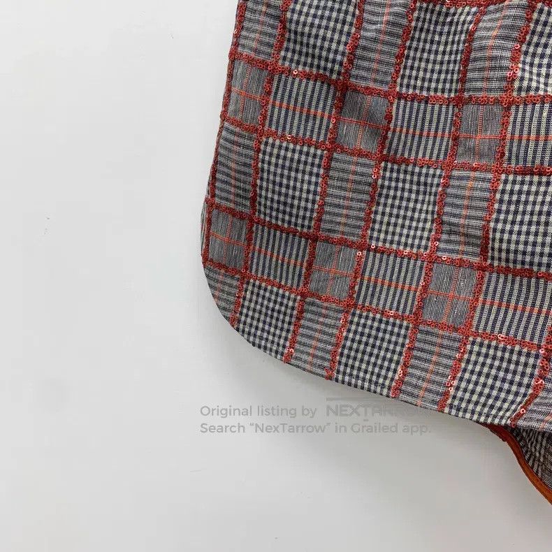 Brunello Cucinelli Color-blocked plaid sequined linen casu