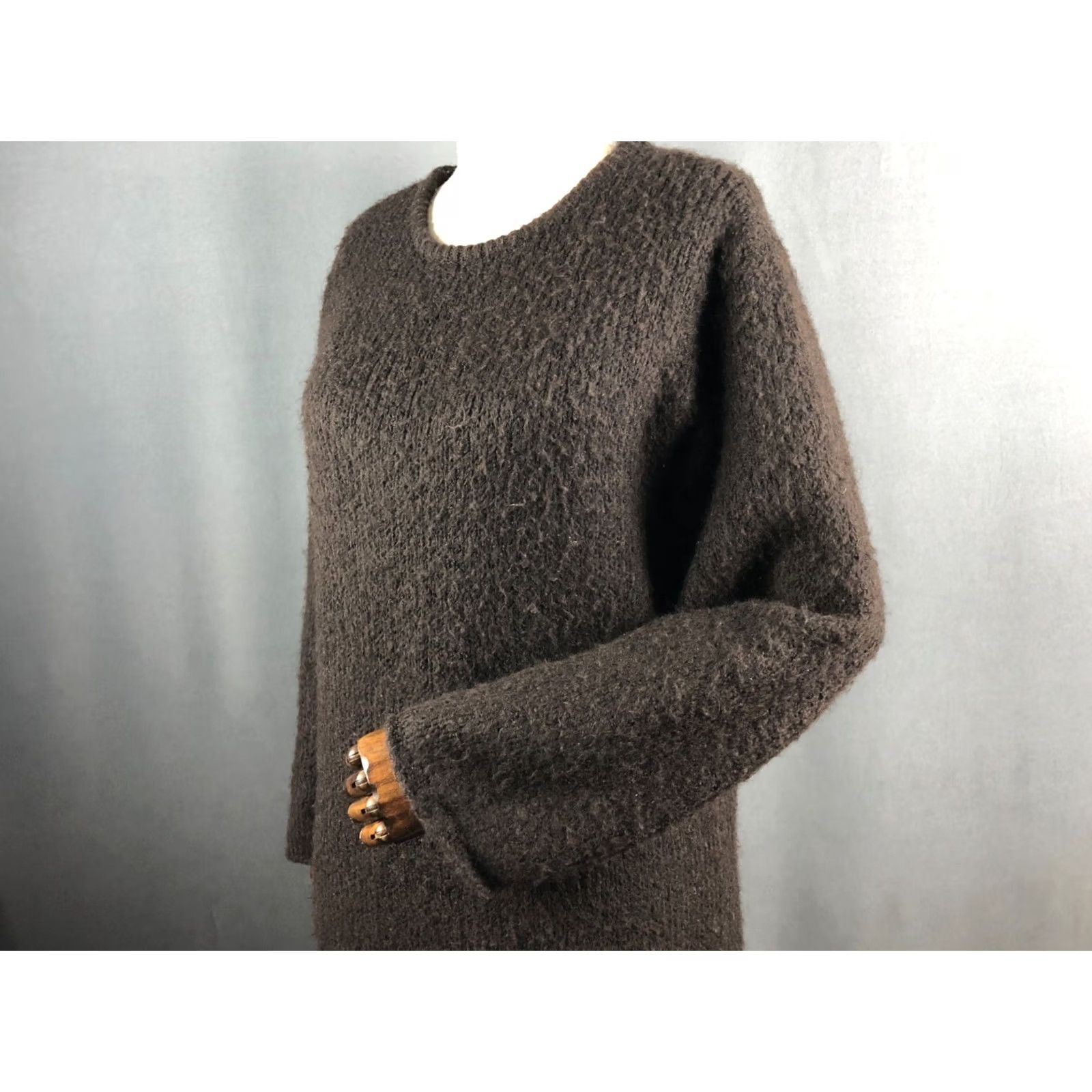 Vintage Rundholz Maxi Dress Brown Long Sleeve Knit Acrylic Modacrylic Polyester Women MBuyers Note? Size M / US 6-8 / IT 42-44 - 6 Thumbnail