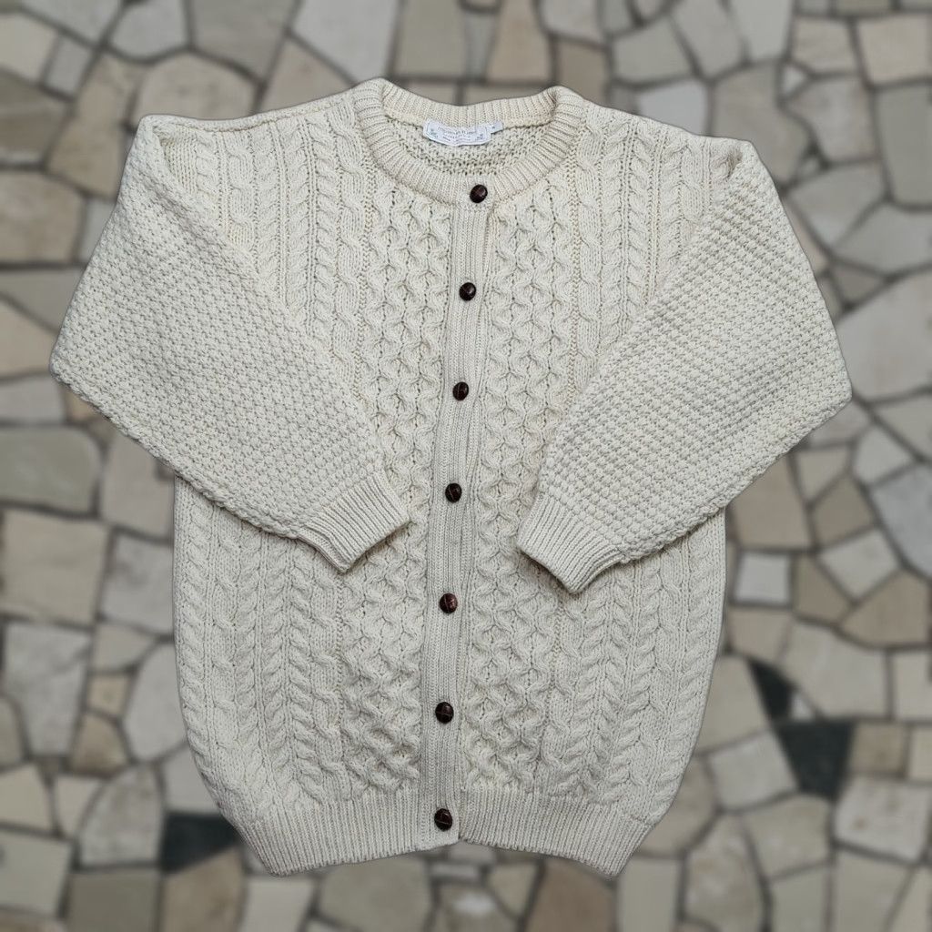 Highland 2000 VINTAGE Highland Cardigan Womens Wool Cable-Knit Sweater Crew Neck M Ivory 90s Nordic Outdoor Size M / US 6-8 / IT 42-44 - 1 Thumbnail