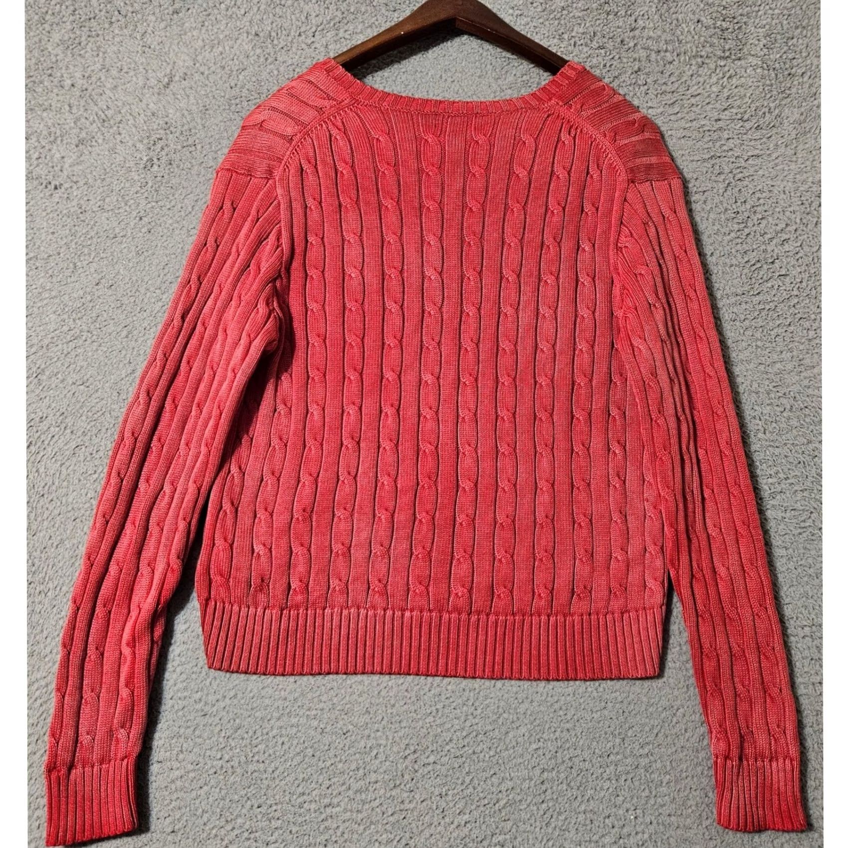 Polo Ralph Lauren Polo Ralph Lauren Women's Cropped Red Cable Knit Crewneck Sweater XL Red Crewneck Pullover Size XL / US 12-14 / IT 48-50 - 2 Thumbnail
